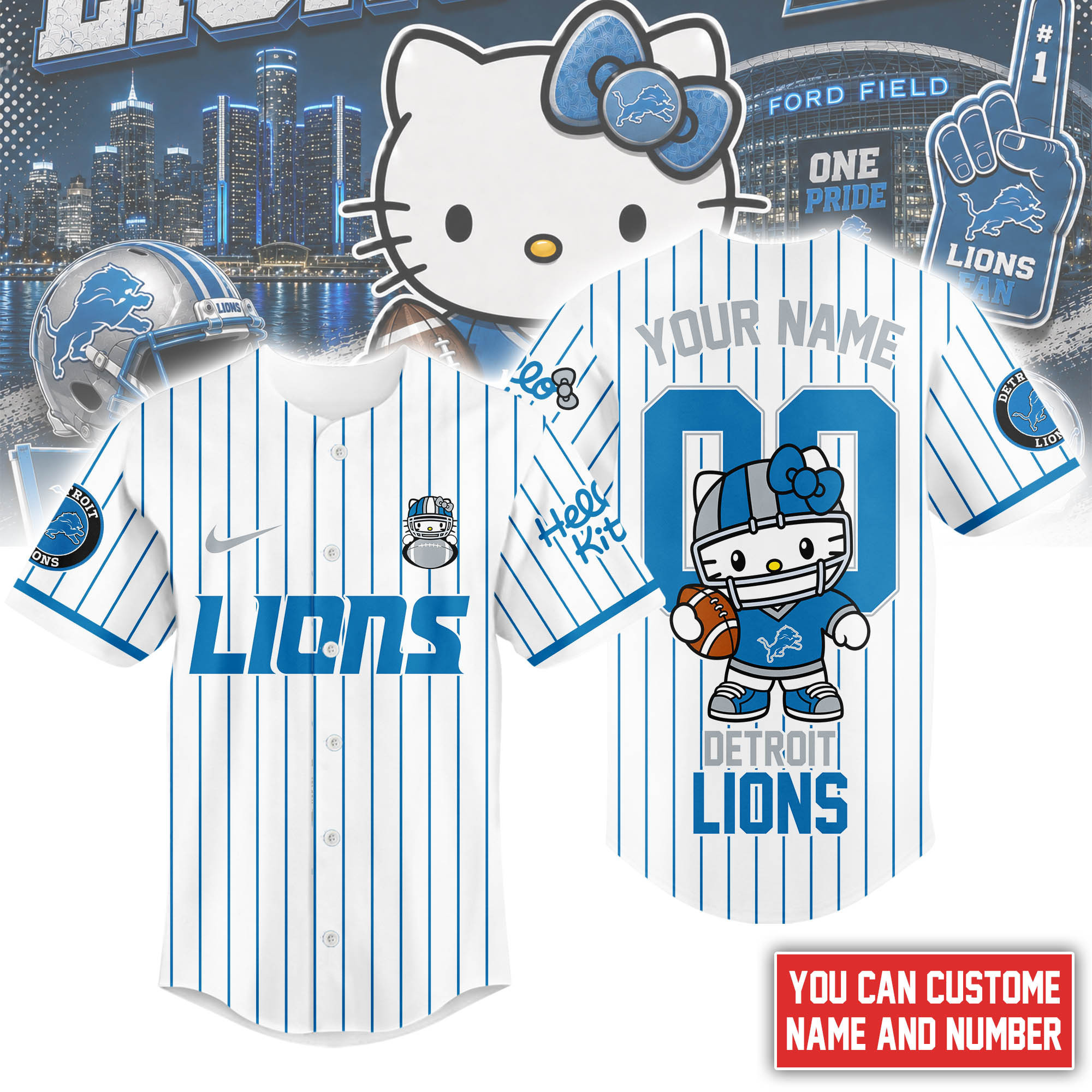 Detroit Lions | Premium NFL Kitty Game Day Custom Jersey Shirt NTH1