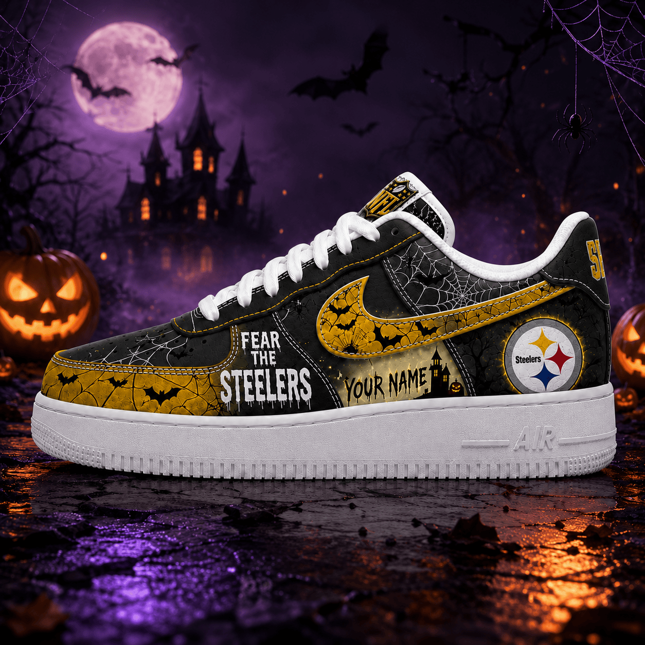 Pittsburgh Steelers | Premium NFL Fear The Team Halloween AF1 Sneakers