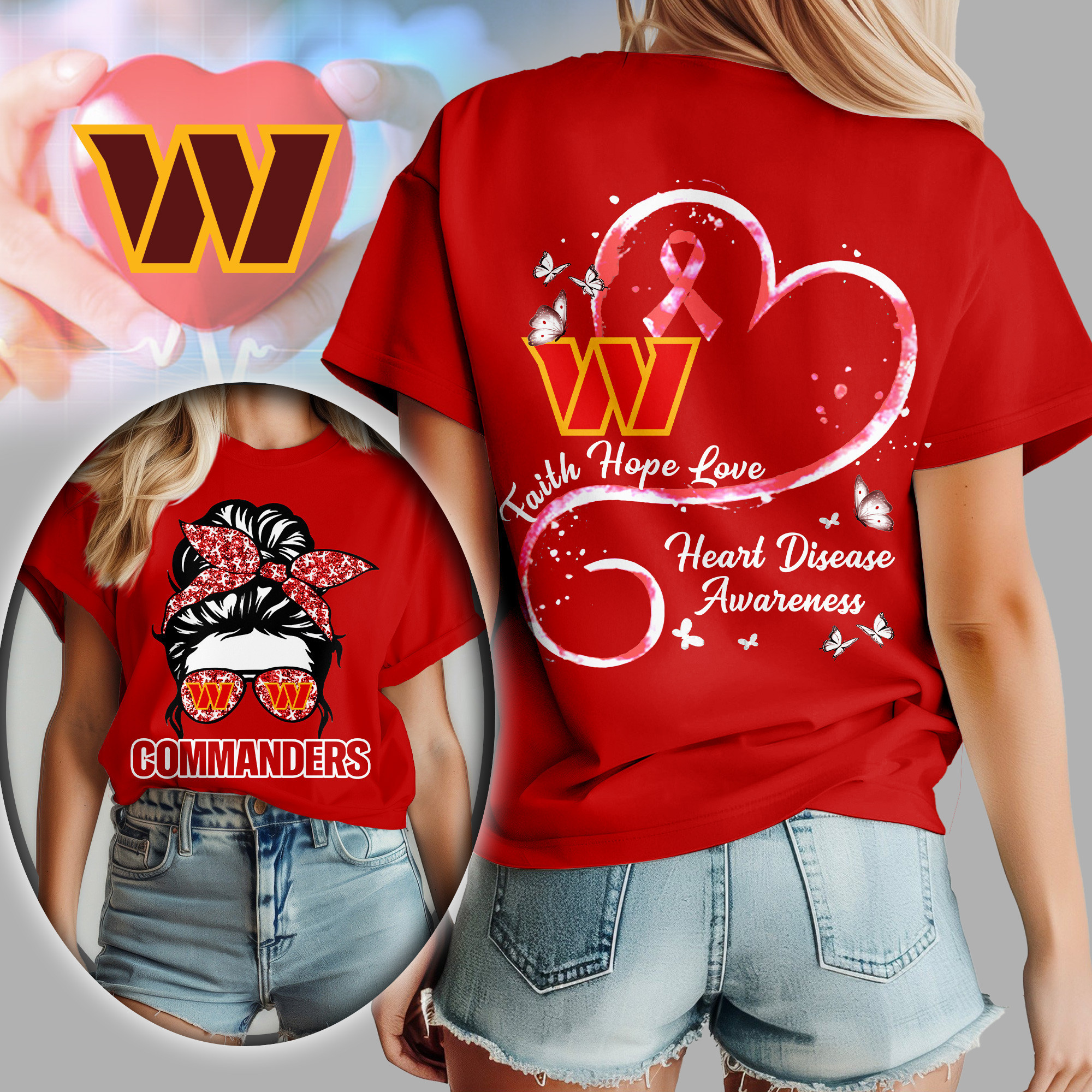 Washington Commanders | Premium NFL Heart Disease Awareness Women's Shirt TD