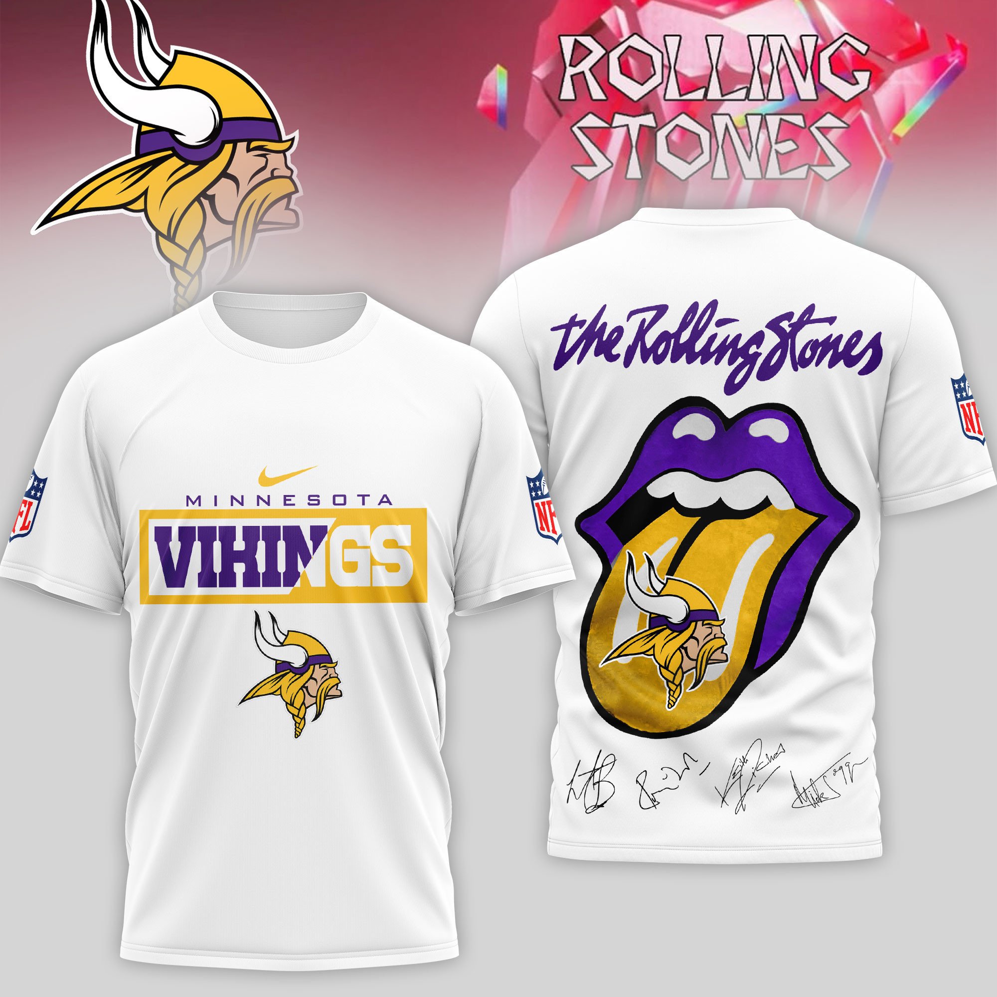 Minnesota Vikings | Premium NFL The Rolling Stones 3D Shirt TD