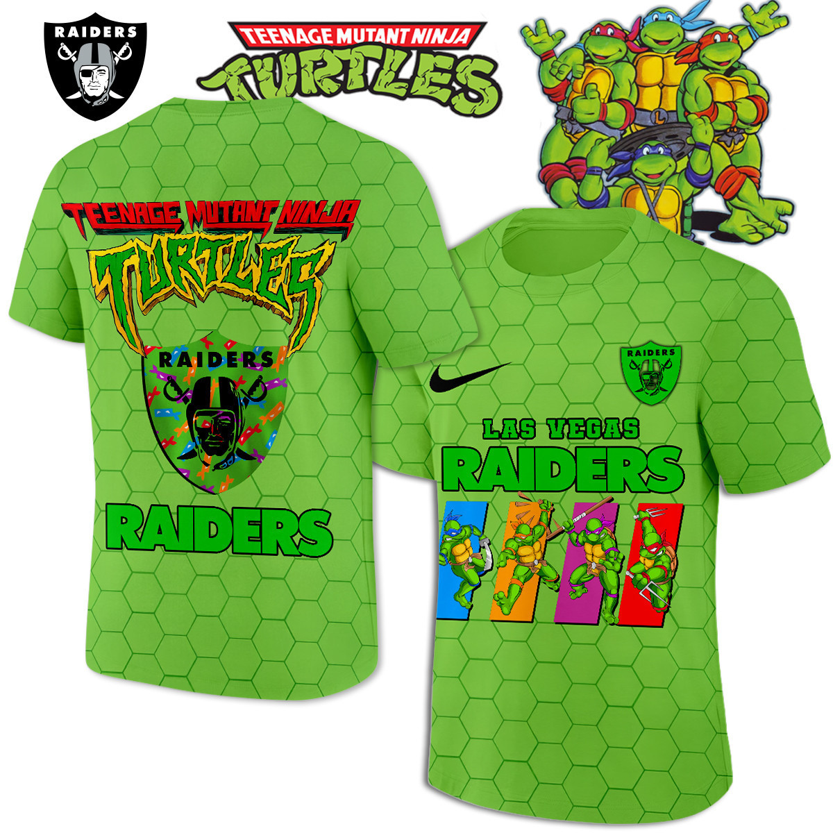 Las Vegas Raiders | Premium NFL x Teenage Mutant Ninja Turtles 3D Shirt HI