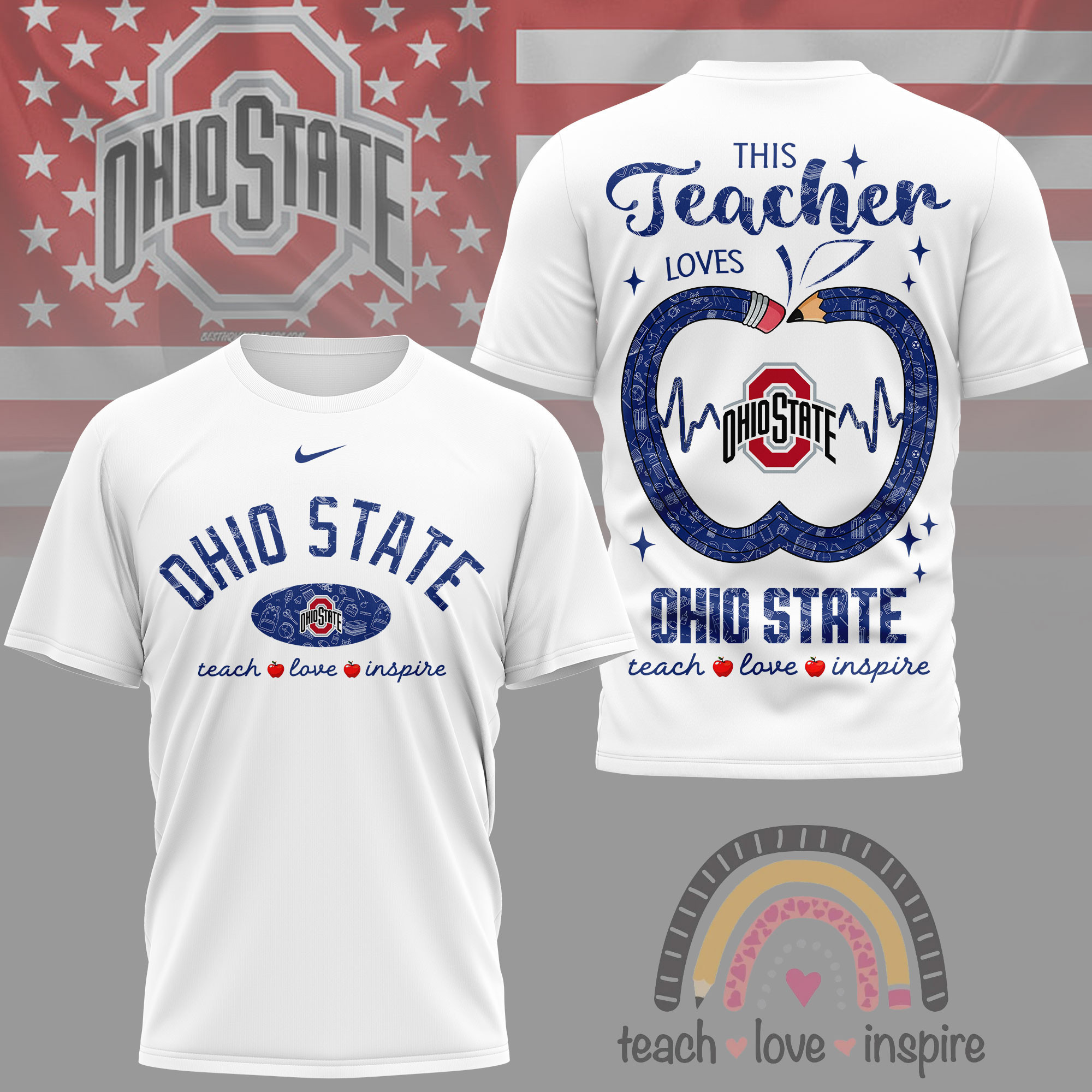 Ohio State Buckeyes | Premium NCAA Teacher Love Inspire 3D T-Shirt NY