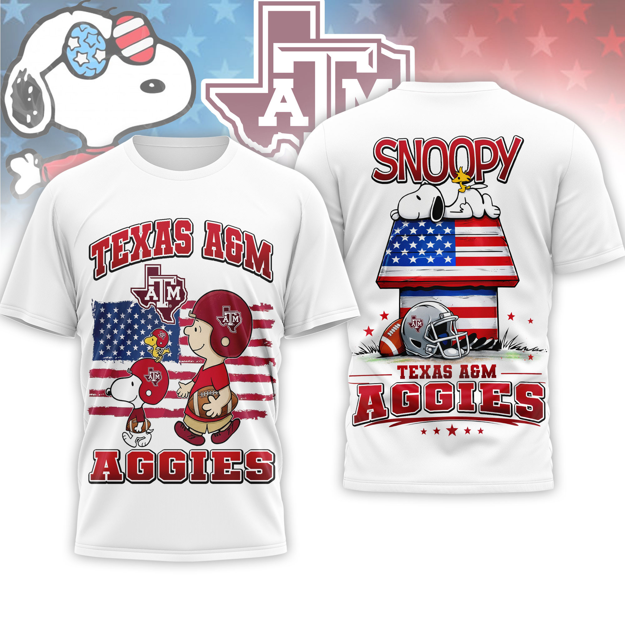 Texas A&M Aggies | Premium NCAA America 250 with Snoopy 3D Shirt NTH1