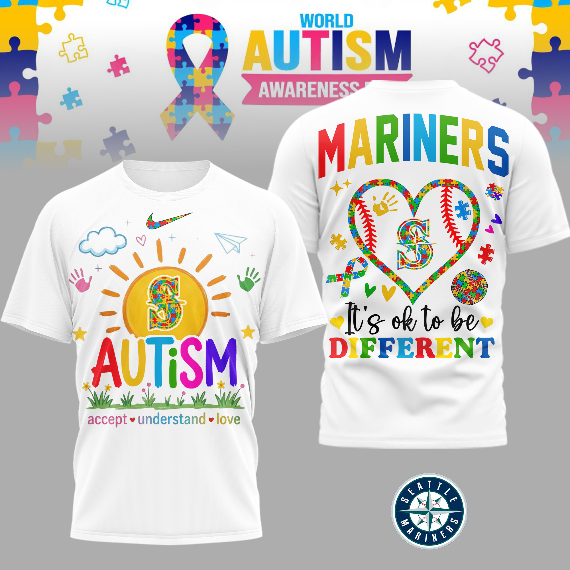 Seattle Mariners | Premium MLB Autism Acceptance 3D Shirt TD