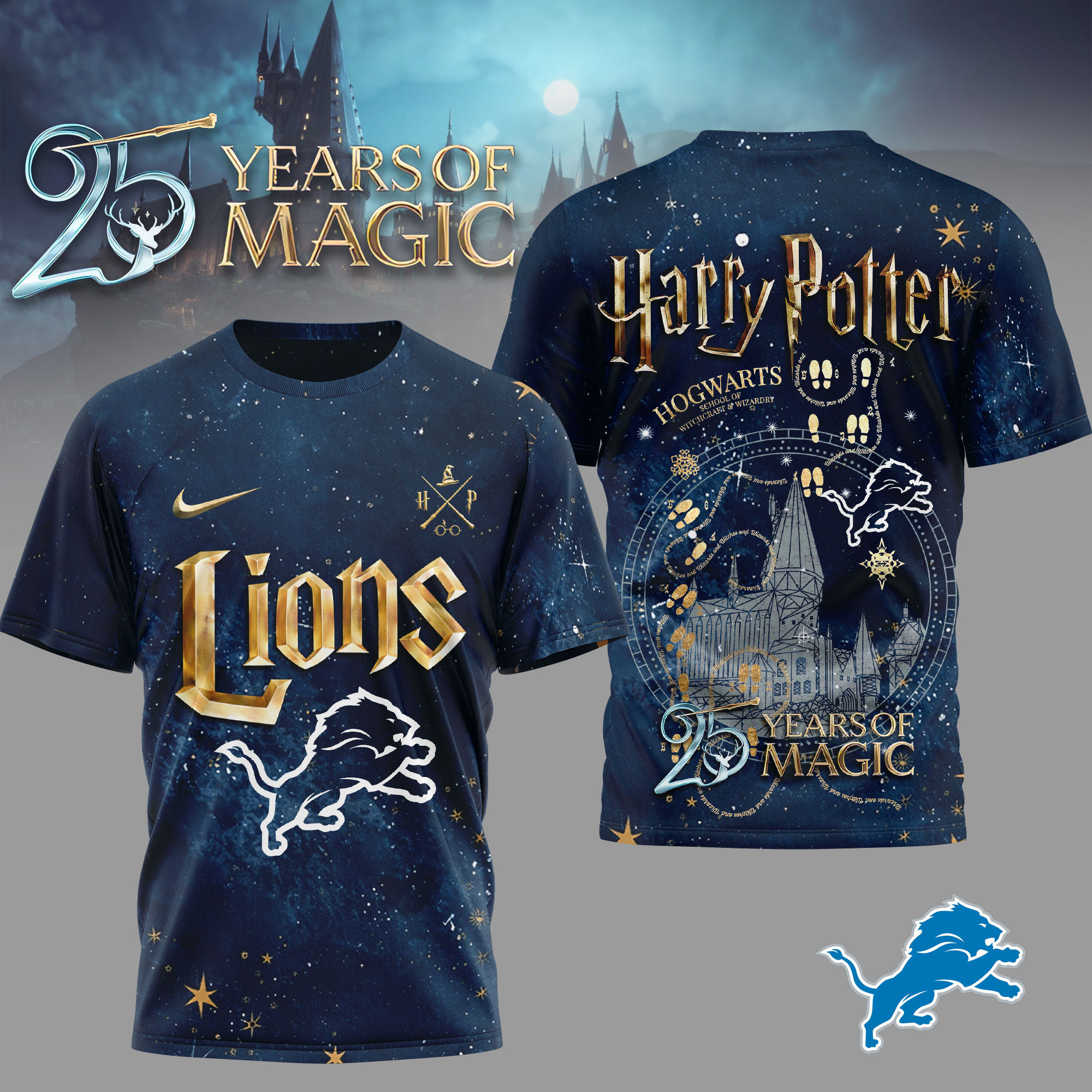 Detroit Lions | Premium NFL Harry Potter 25 Years Of Magic 3D Shirt TD