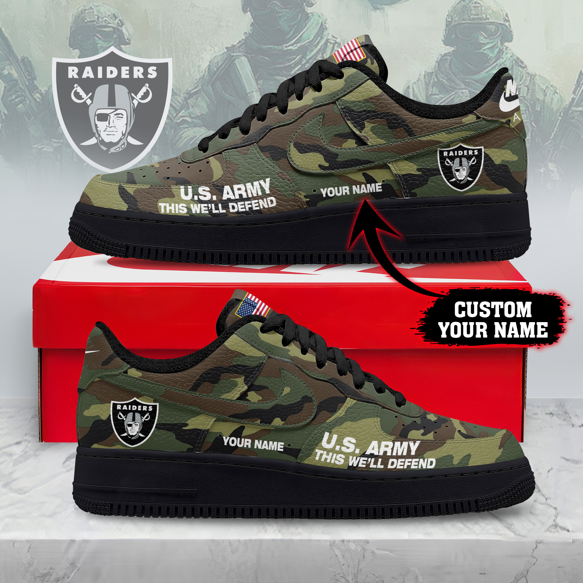 Las Vegas Raiders | Premium NFL US Army AF1 Shoes NY