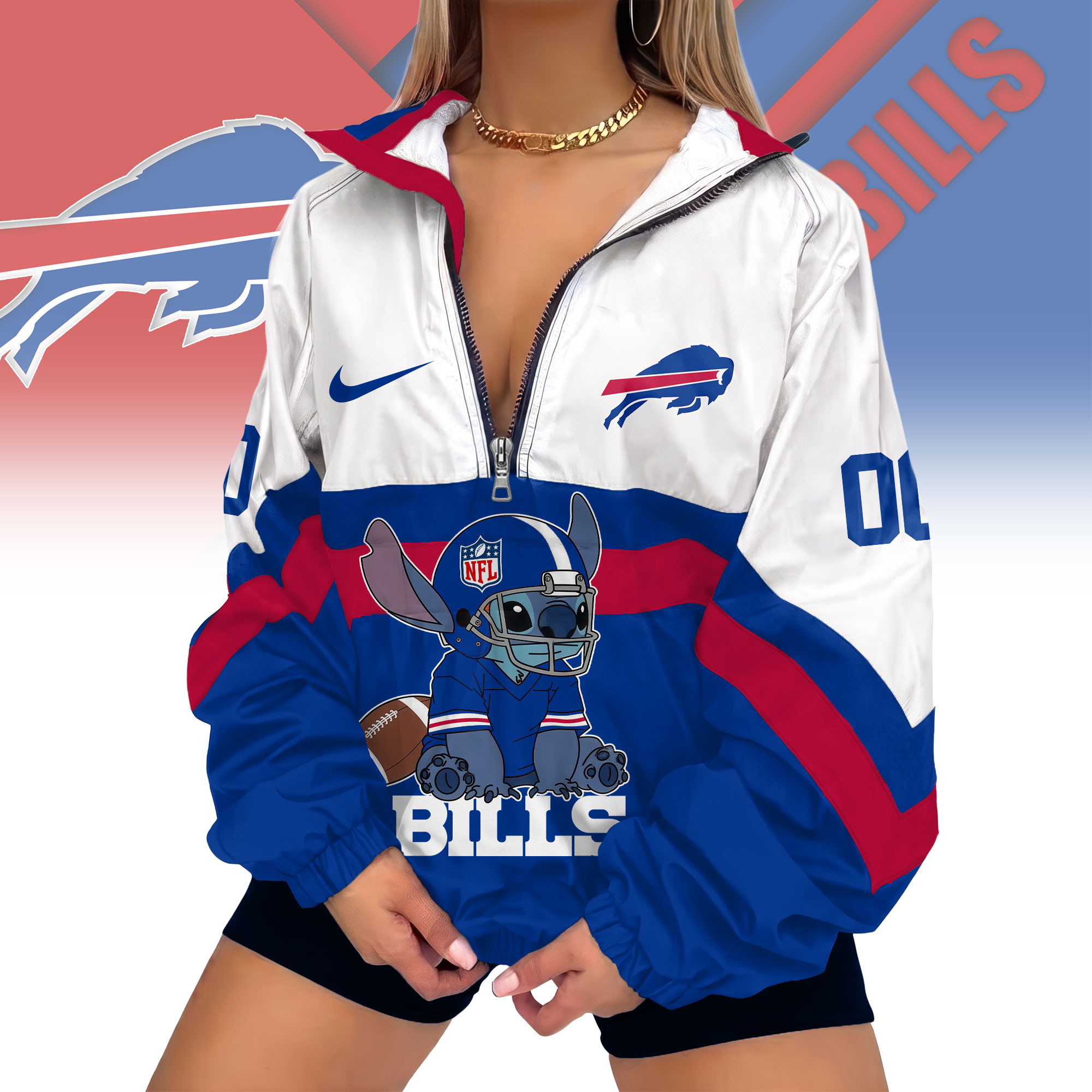 Buffalo Bills | Premium NFL Cute Team Windbreaker V-Neck Zipper Sweatshirt Jackets NTH1