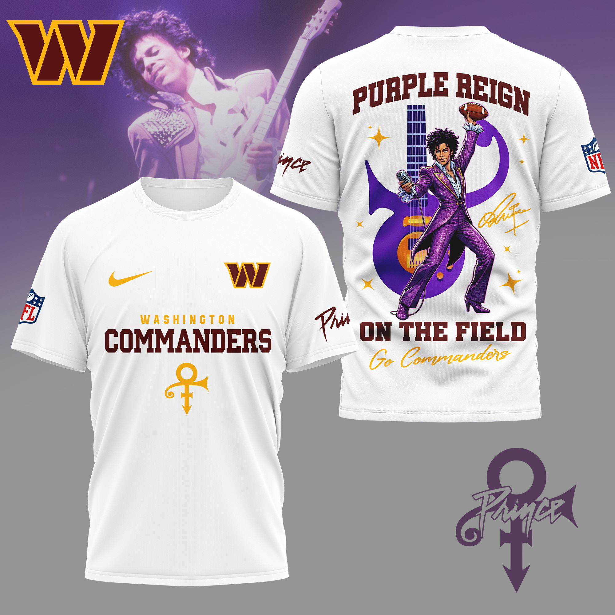 Washington Commanders | Premium NFL Prince Purple Reign Football 3D Shirt NY