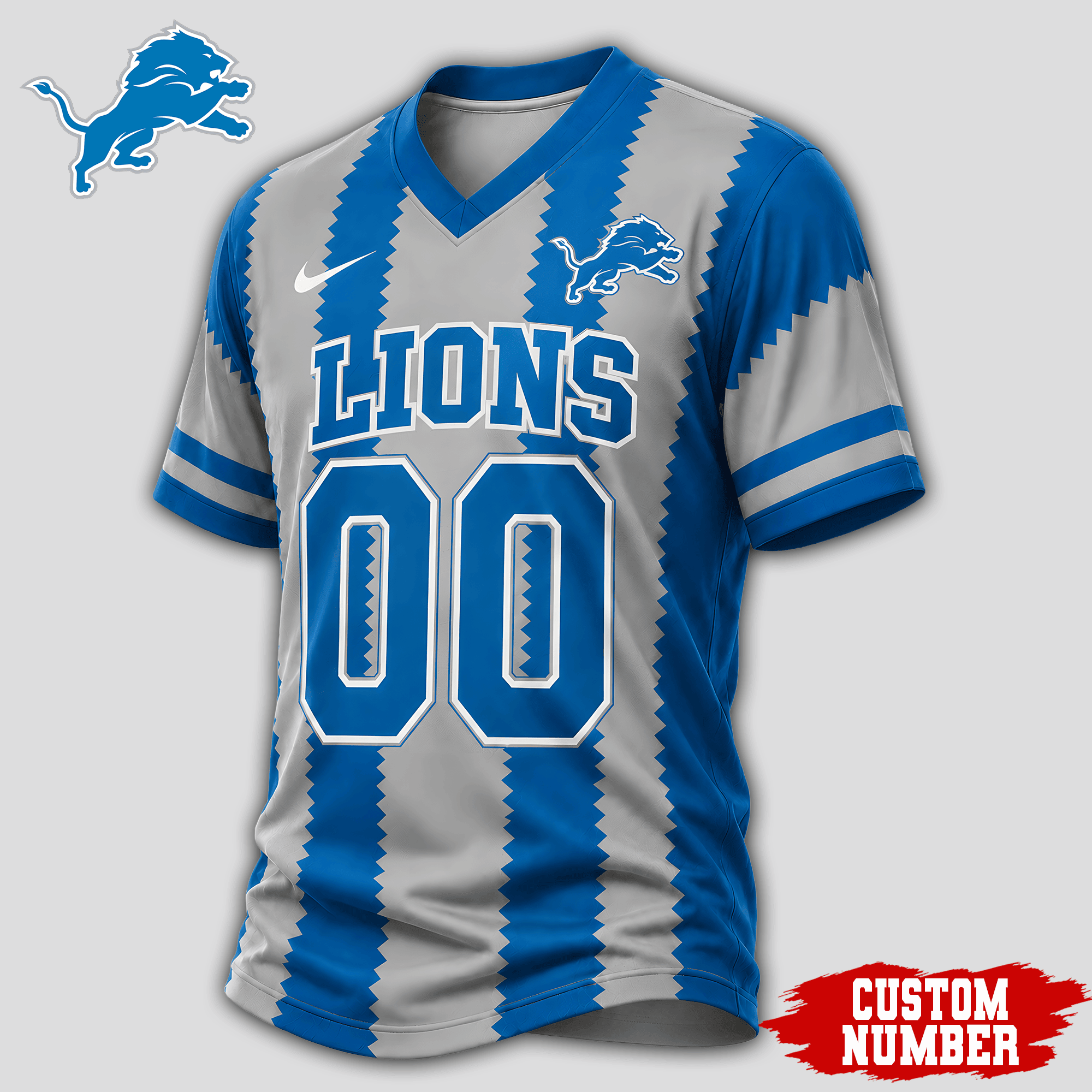 Detroit Lions | Premium NFL Bold Stripe Custom V-Neck Jersey NTH1