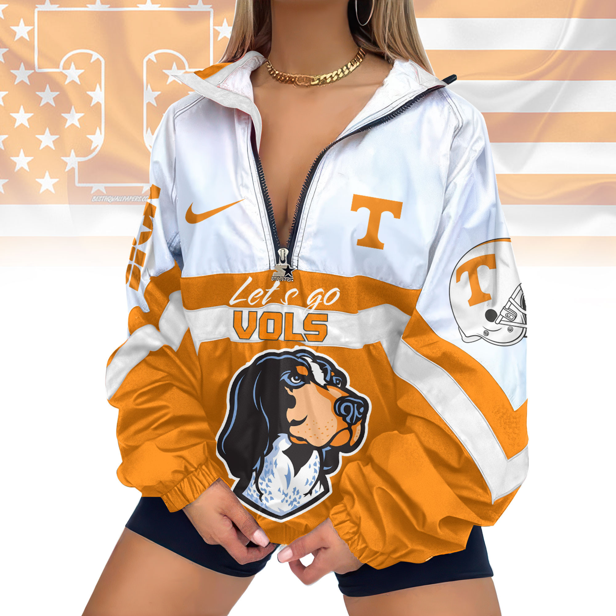Tennessee Volunteers | Premium Women's Printed V-Neck Zipper Sweatshirt Jackets TD