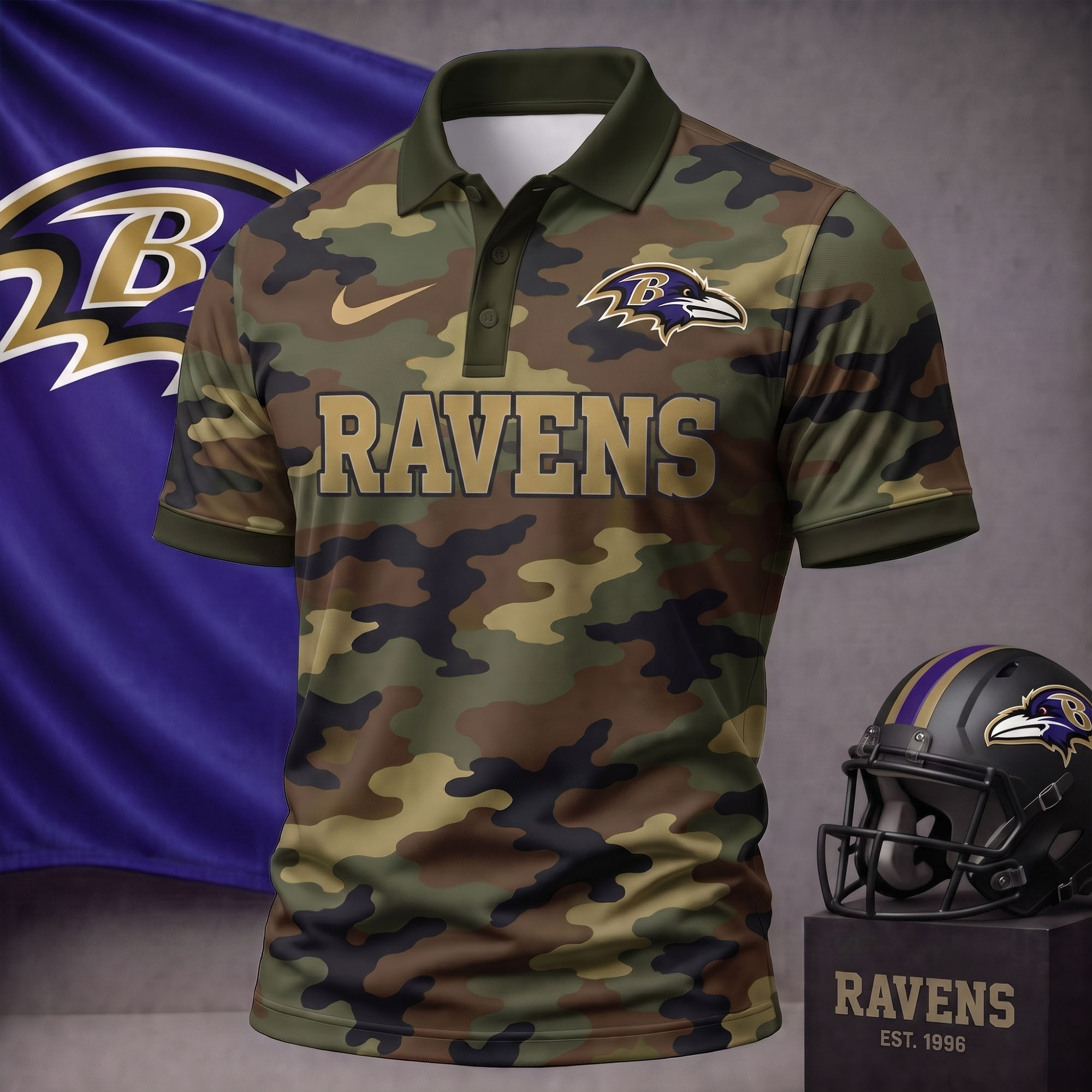Baltimore Ravens | Premium NFL Us.Army Camo Polo Shirt NY