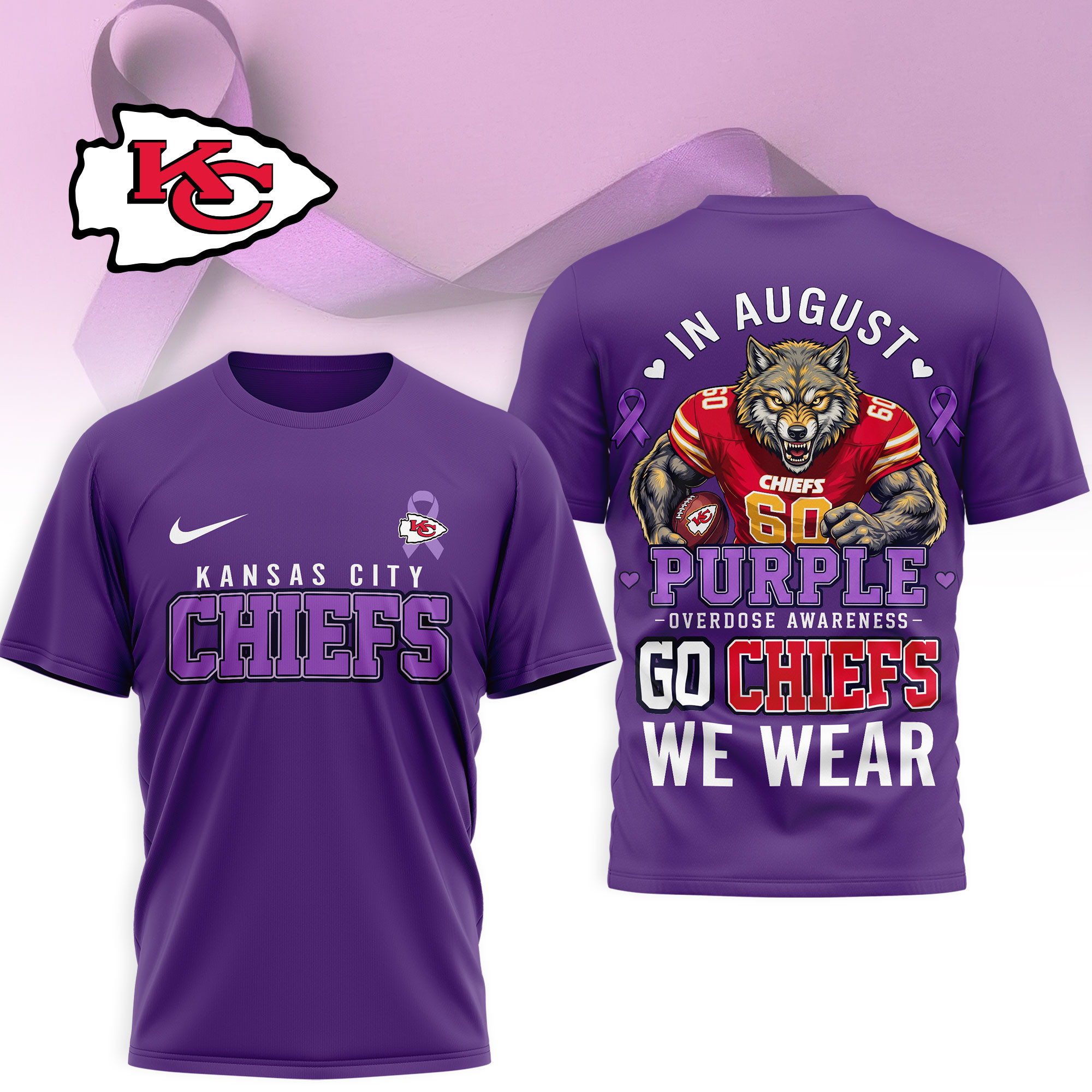 Kansas City Chiefs | Premium NFL In August We Wear Purple Overdose Awareness 3D Shirt NY
