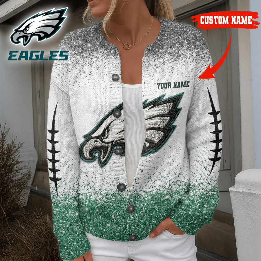 Philadelphia Eagles | Premium NFL Glitter Effect Cozy Knit Cardigan HI