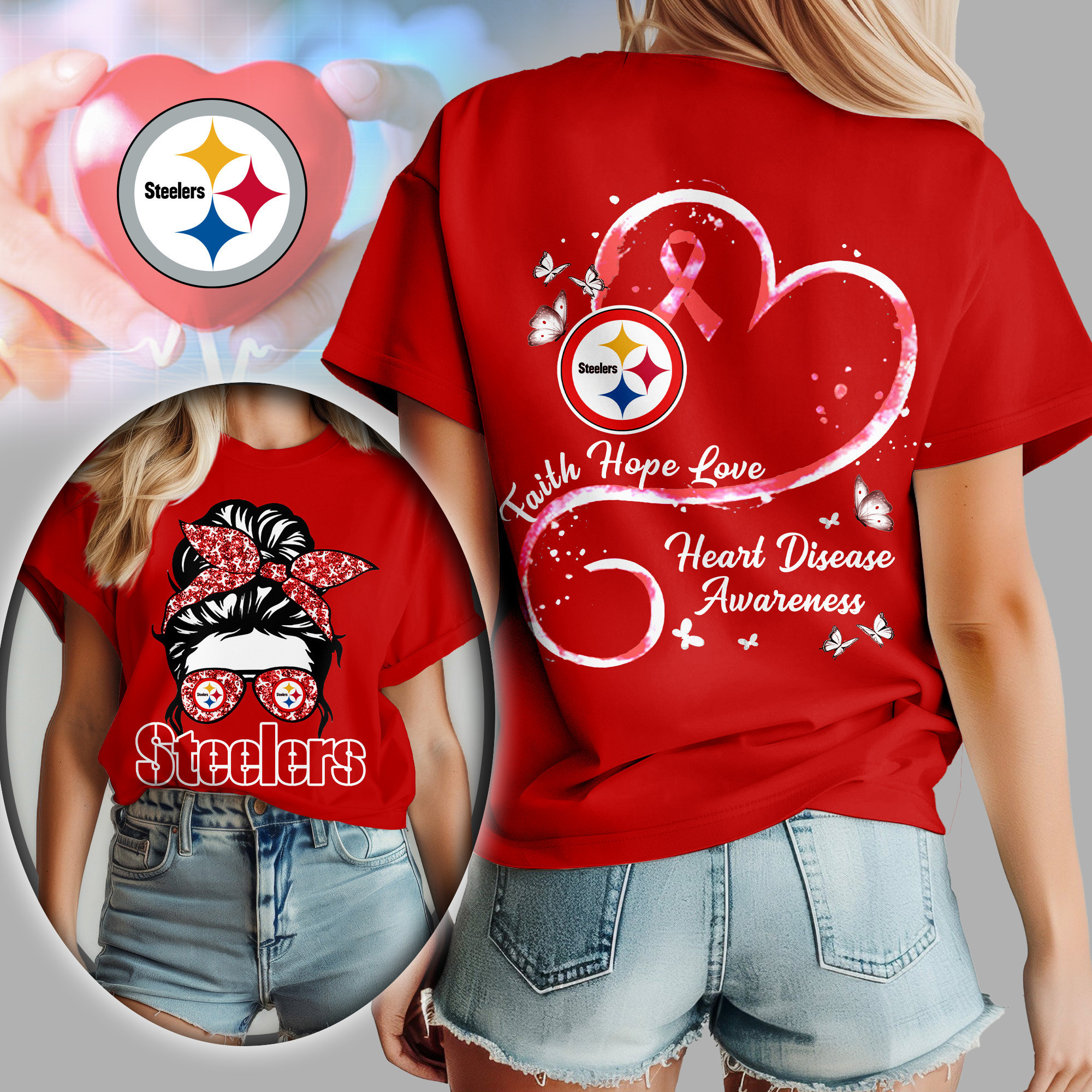 Pittsburgh Steelers | Premium NFL Heart Disease Awareness Women's Shirt TD