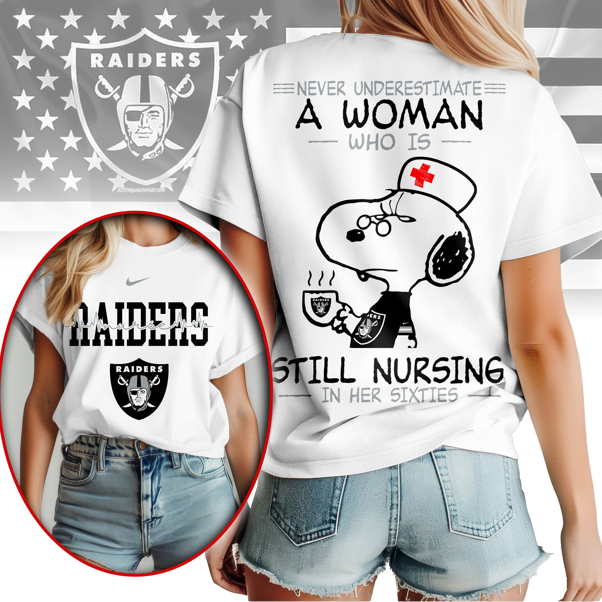 Las Vegas Raiders | Premium NFL Never Underestimate A Nurse Women Shirt NY