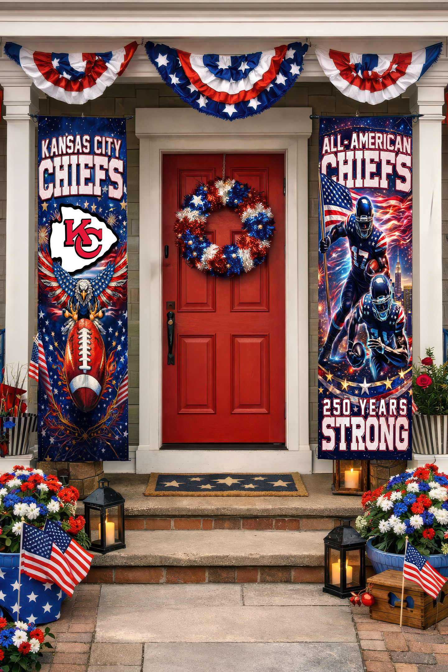 Kansas City Chiefs | Premium NFL 250th Anniversary Of America Independence Day Porch Sign HY
