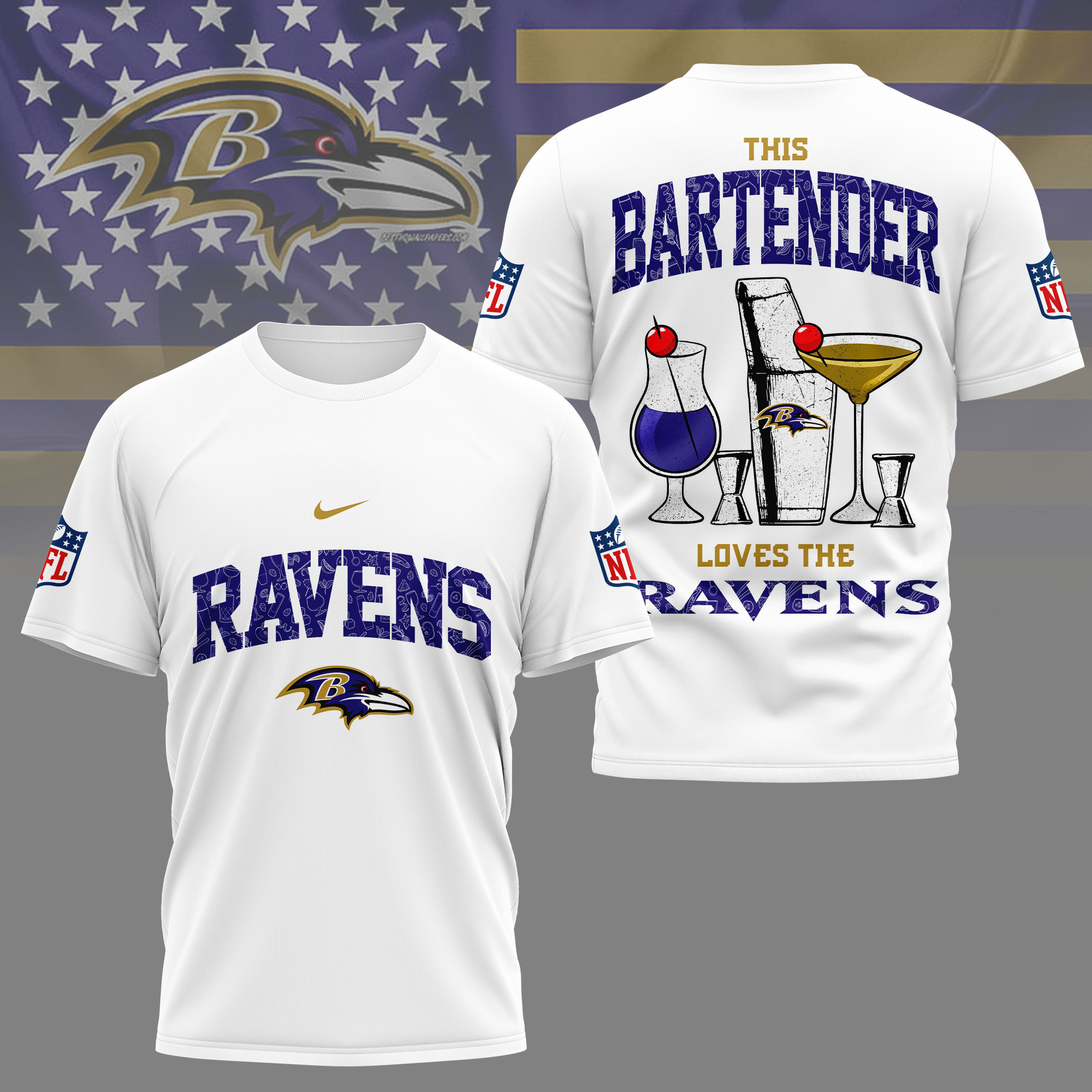 Baltimore Ravens | Premium NFL Bartender Fan 3D Shirt NY