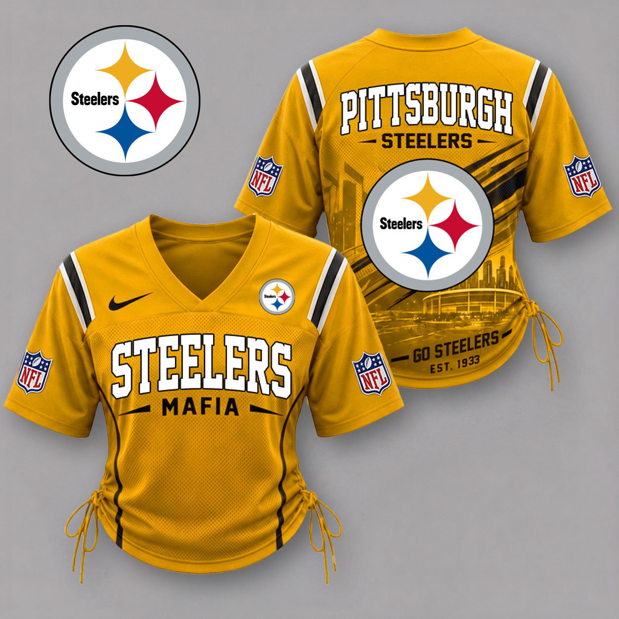 Pittsburgh Steelers| Premium NFL Game Day Women Lace-Up Jersey Shirt NY