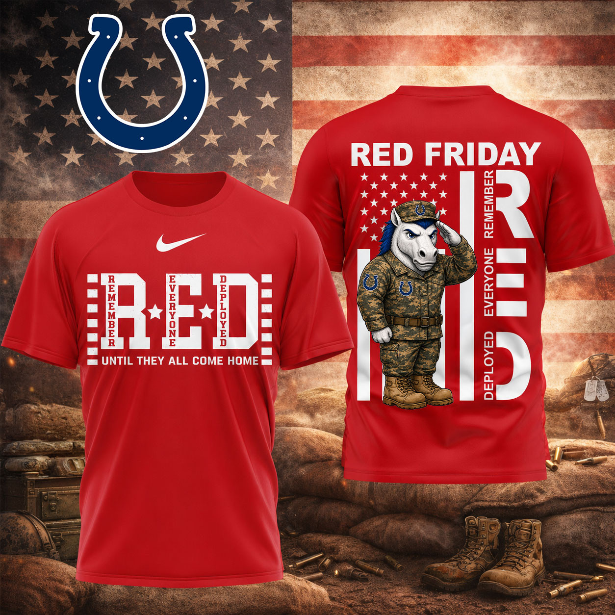 Indianapolis Colts | Premium NFL Red Friday Remember Everyone Deployed Veteran Tribute T-Shirt TD