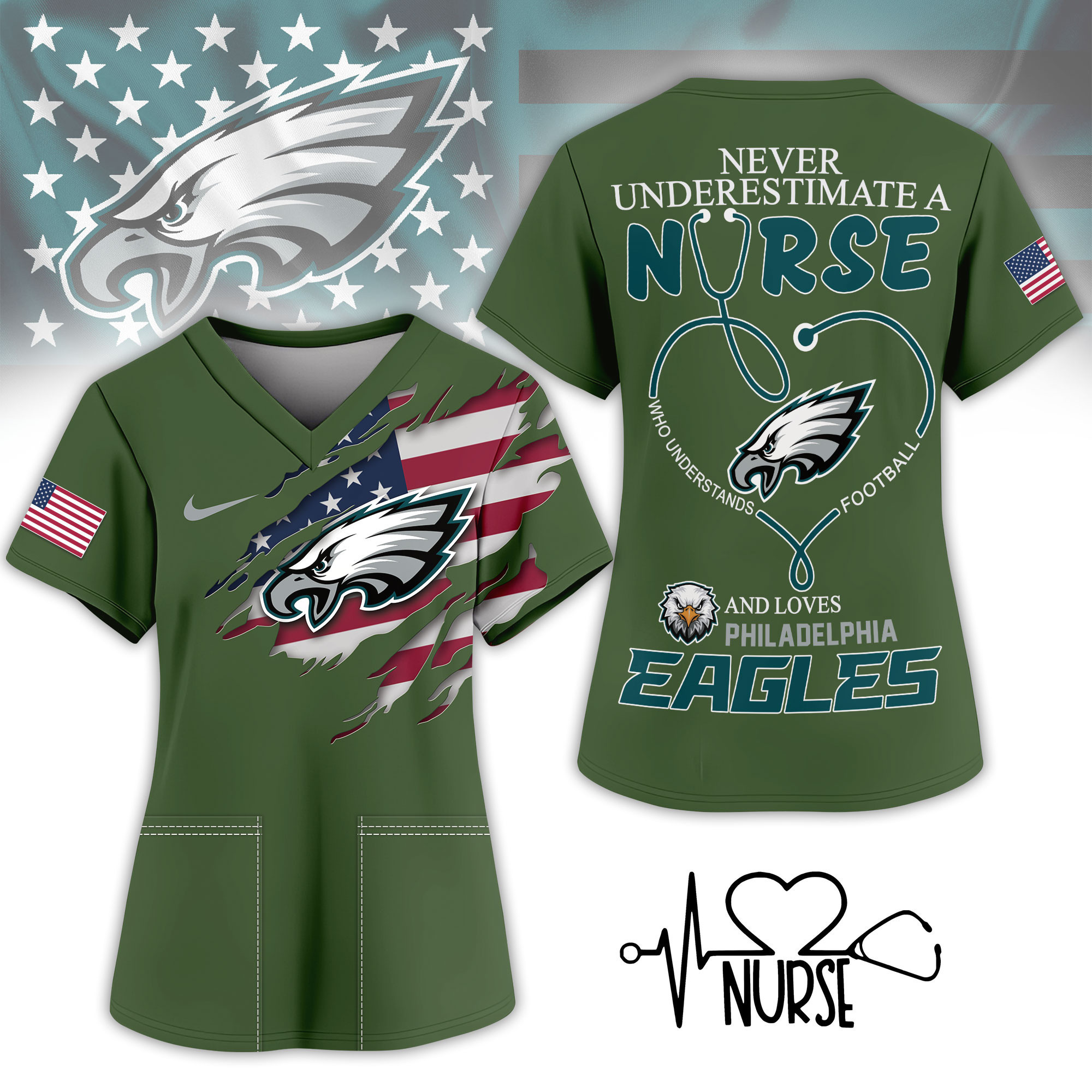 Philadelphia Eagles | Premium NFL Army Nurse 3D Shirt NY
