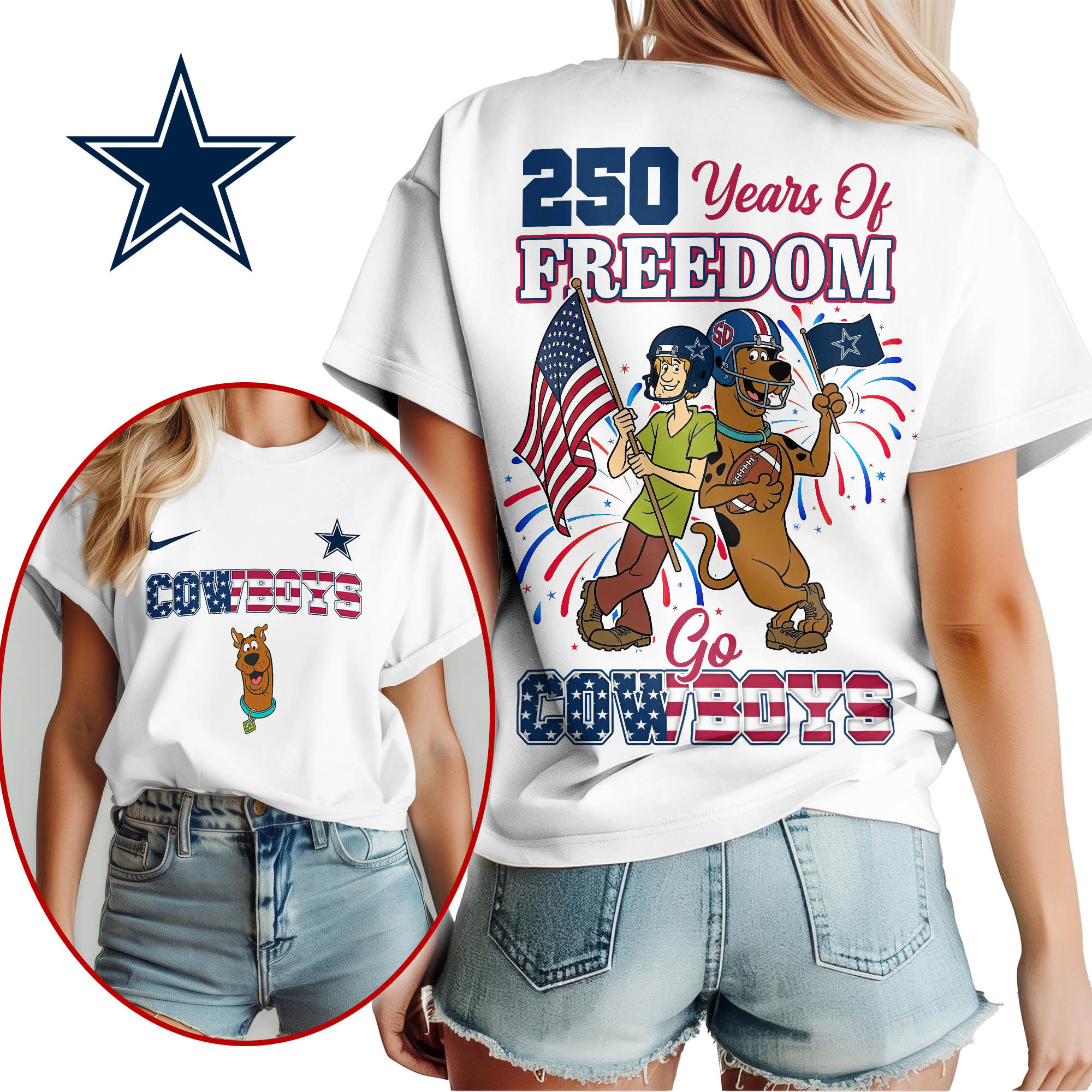 Dallas Cowboys | Premium NFL Scooby Doo Celebrates 250th Anniversary 3D Shirt NP