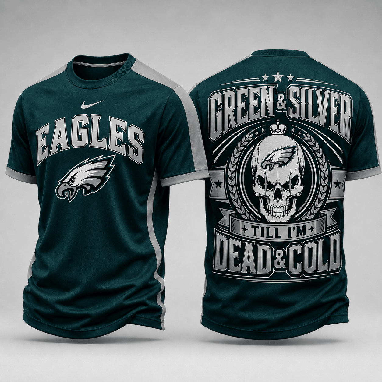 Philadelphia Eagles | Premium NFL Till I’m Dead Forever Skull Fan Pride 3D Shirt TD