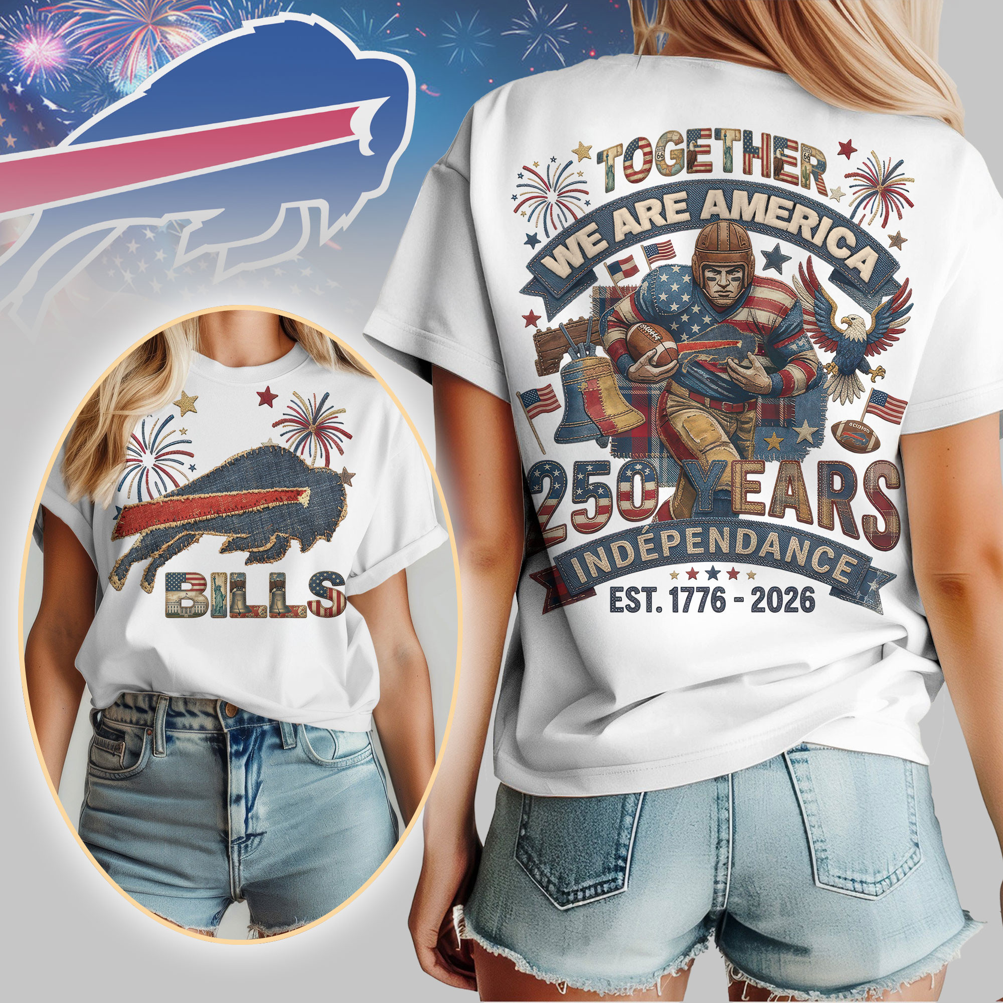 Buffalo Bills | Premium NFL 250th Anniversary Of America Patchwork Women Shirt HY