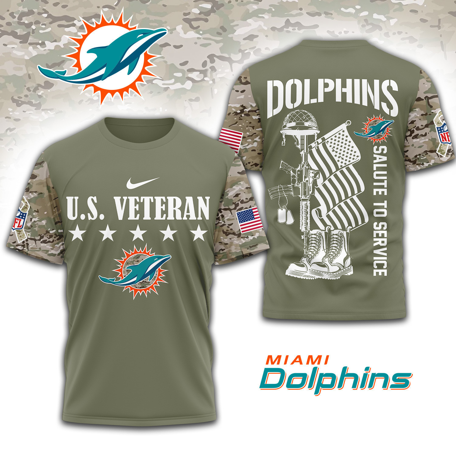 Miami Dolphins | Premium NFL Salute To Service 3D Shirt TD