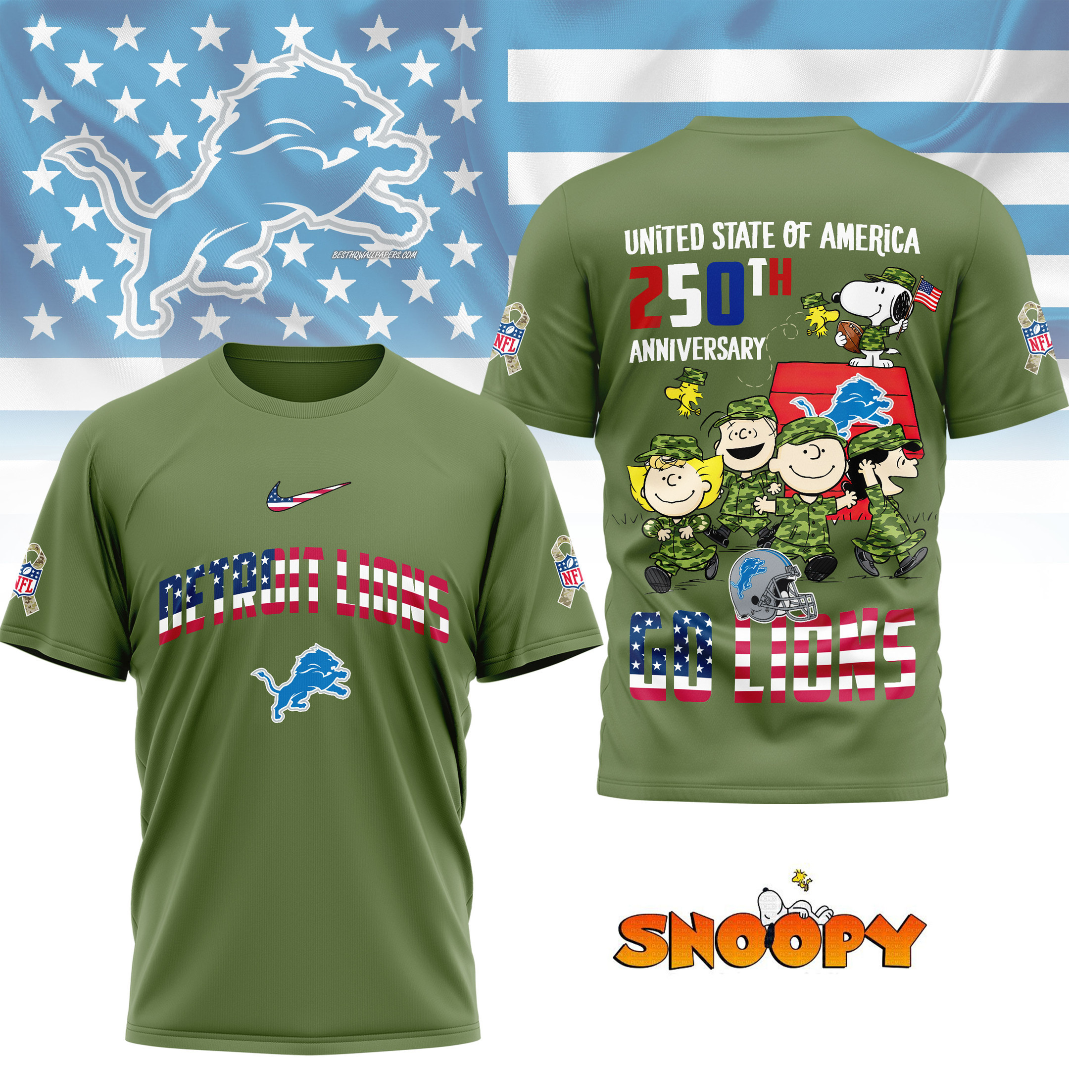 Detroit Lions | Premium NFL Freedom 250 3D Shirt NY