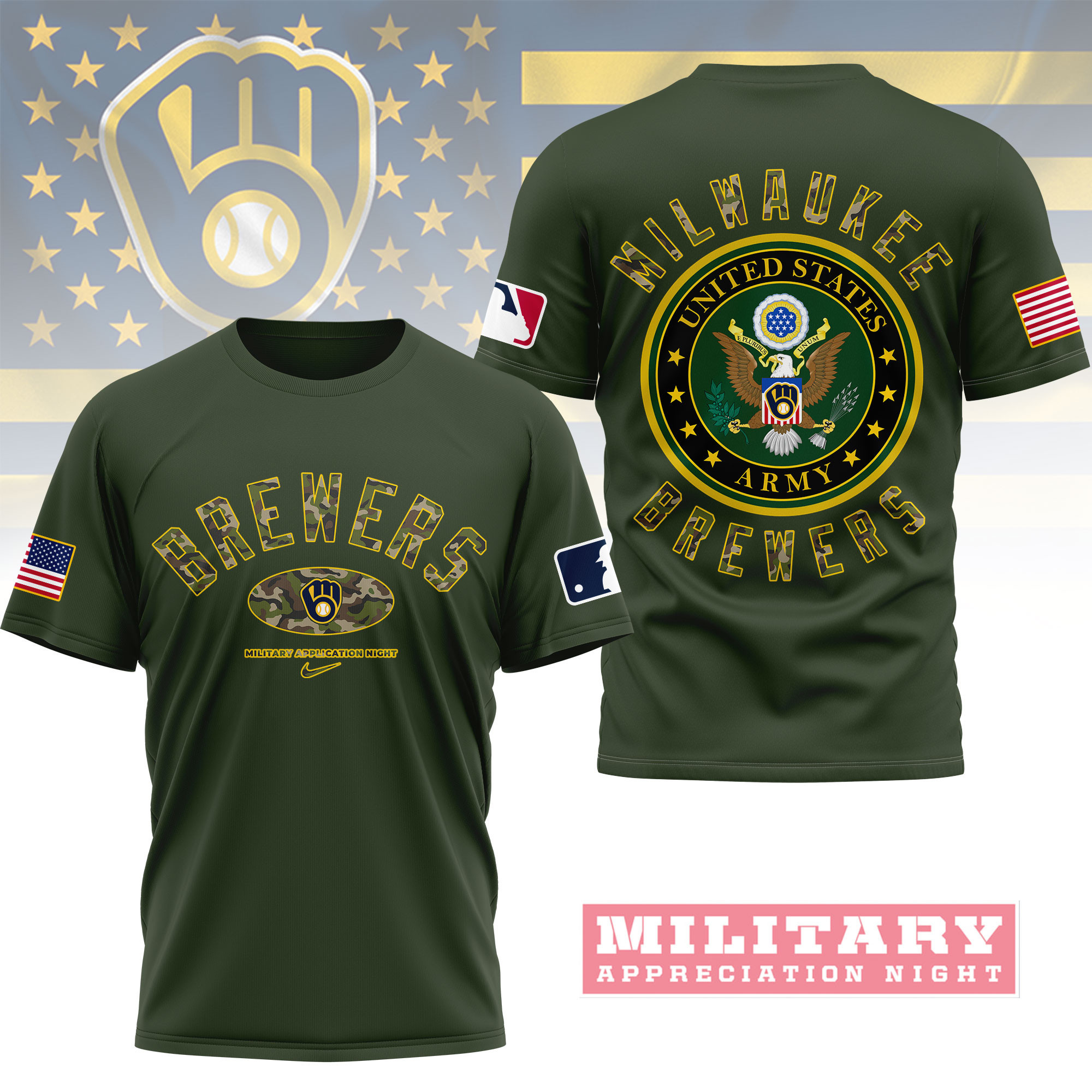 Milwaukee Brewers | Premium MLB Military Pride 3D Shirt NY