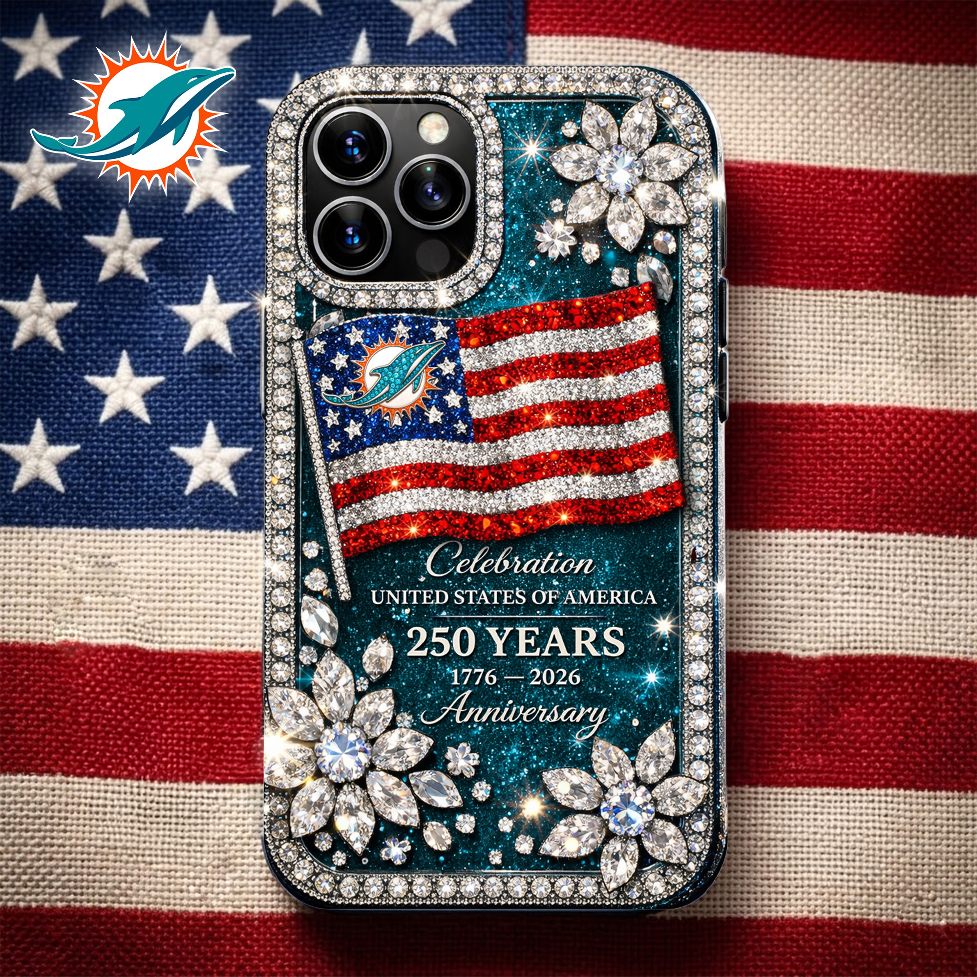 Miami Dolphins | Premium NFL Celebration United States Of America 250 Years Luxury Phone Case TD