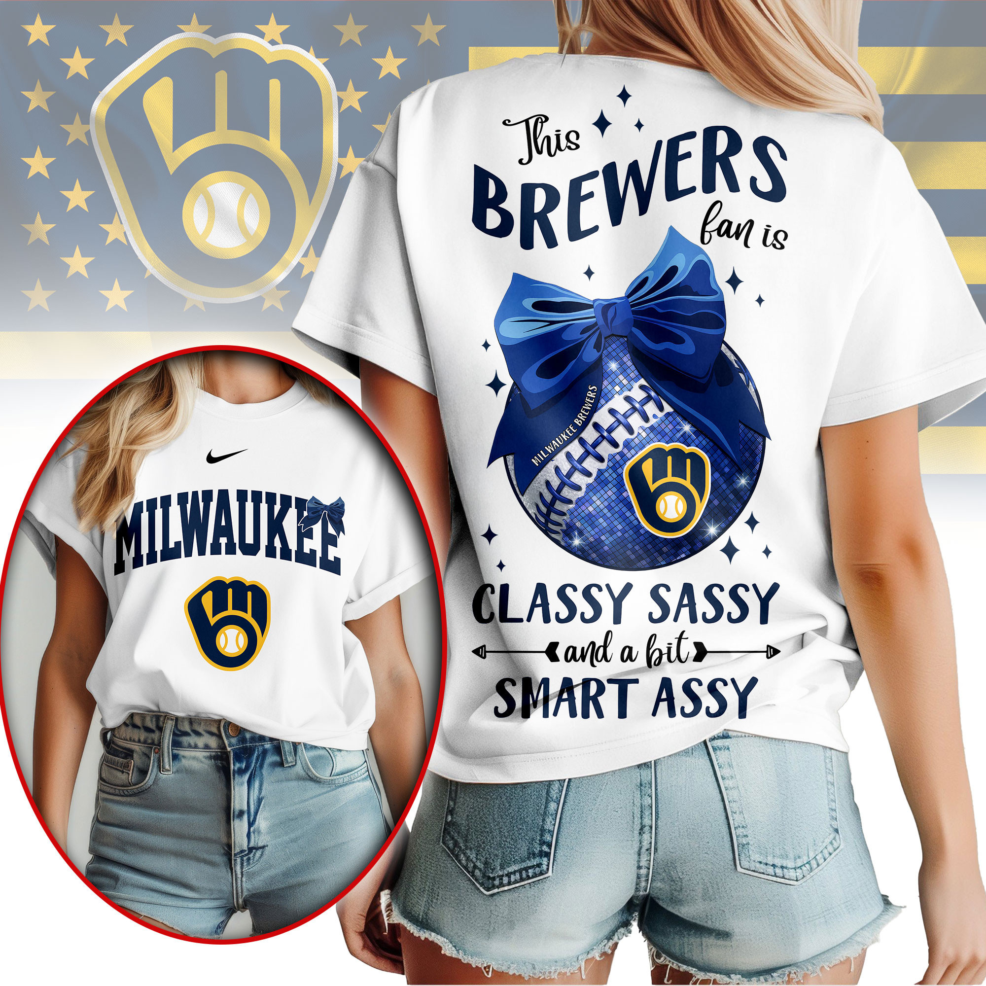 Milwaukee Brewers | Premium MLB Girly Bow 3D Shirt NY