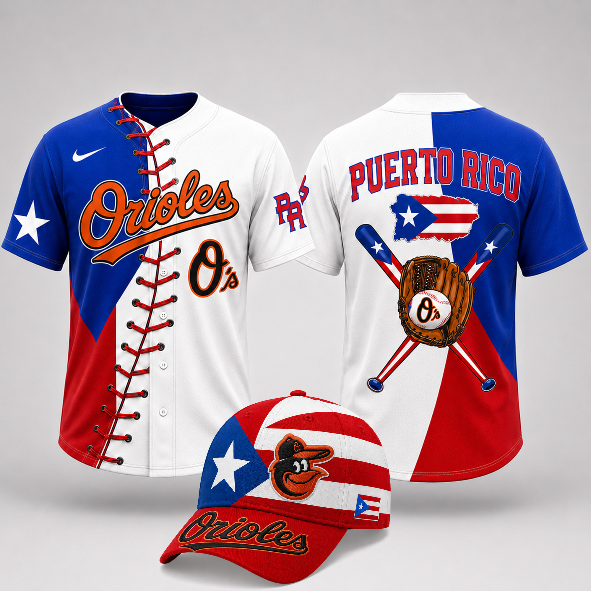 Baltimore Orioles | Premium MLB Puerto Rico Island Pride Baseball Jersey And Cap Set