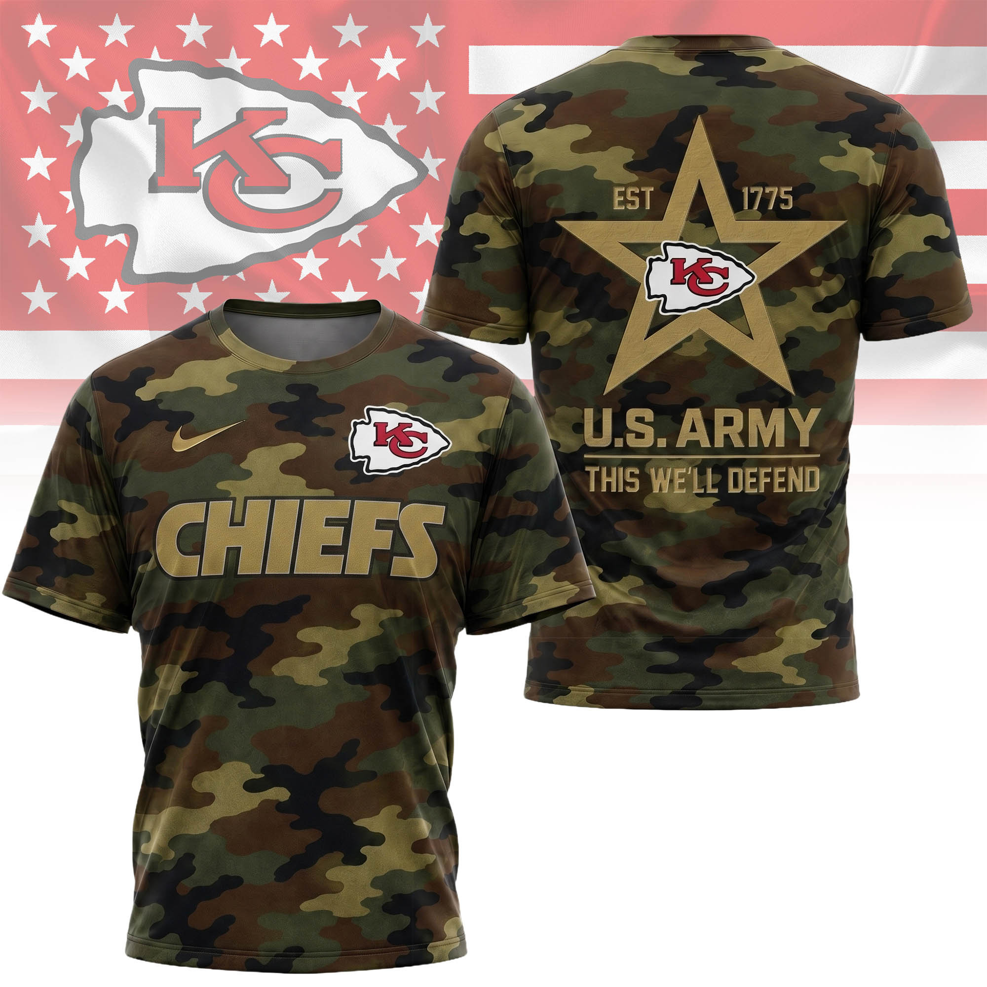 Kansas City Chiefs | Premium NFL U.S. Army Camo 3D Shirt NY