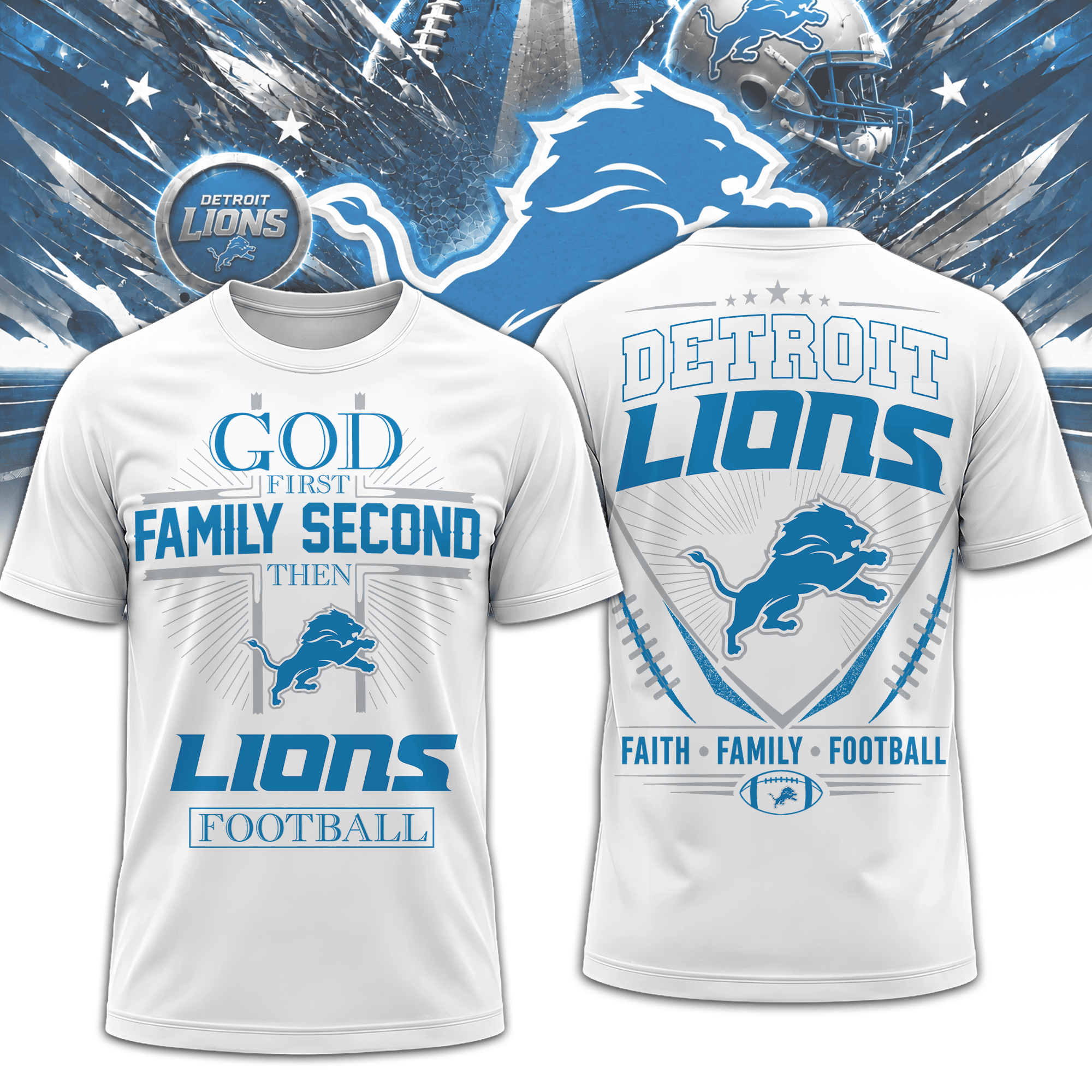 Detroit Lions | Premium NFL Faith, Family, Football 3D Shirt NTH1