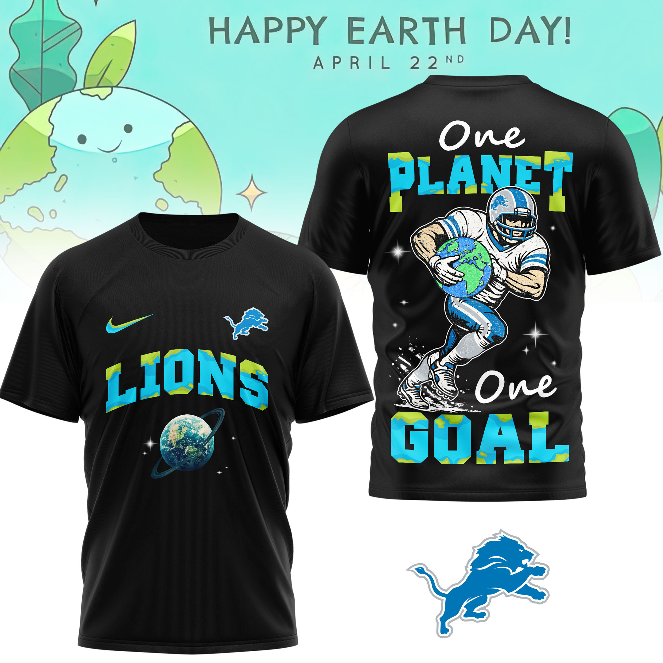 Detroit Lions | Premium NFL x Earth Day 3D Shirt HY