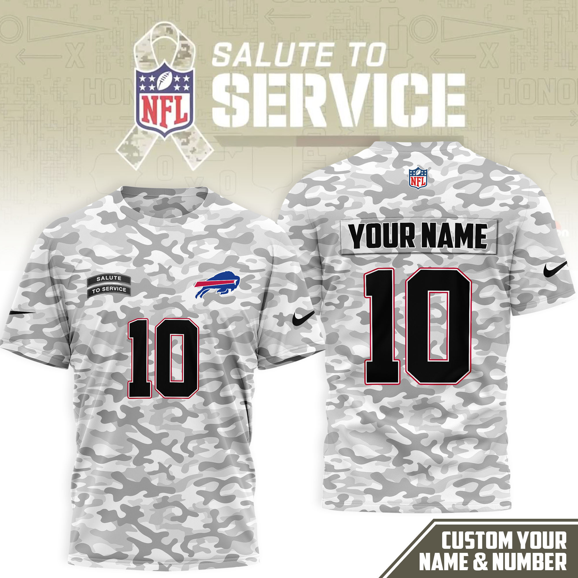 Buffalo Bills | Premium NFL Salute to Service Camo 3D Shirt NTH1