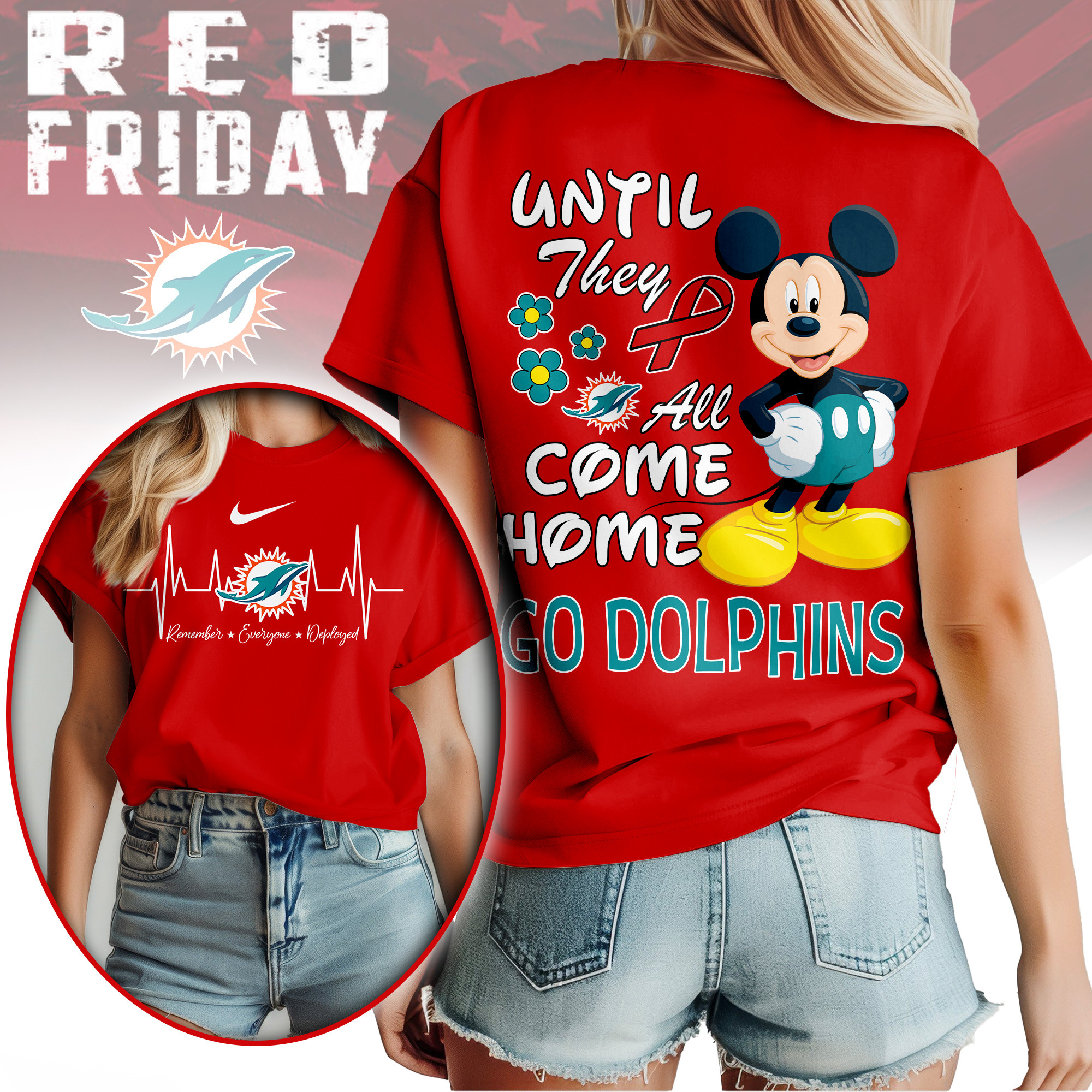 Miami Dolphins | Premium NFL Mickey Red Friday 3D Shirt NY
