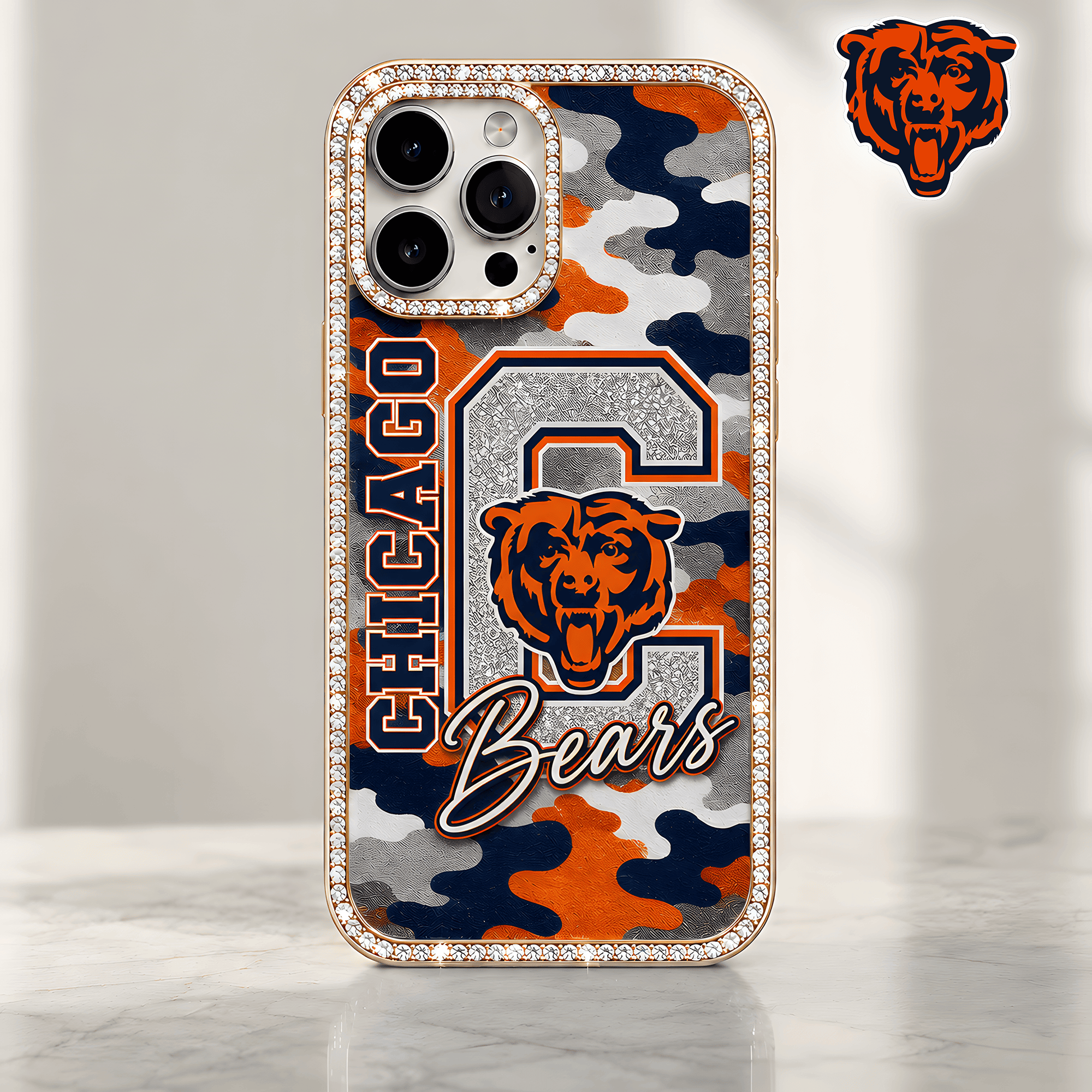 Chicago Bears | Premium NFL Team Camo Bling Luxury Phone Case NTH1