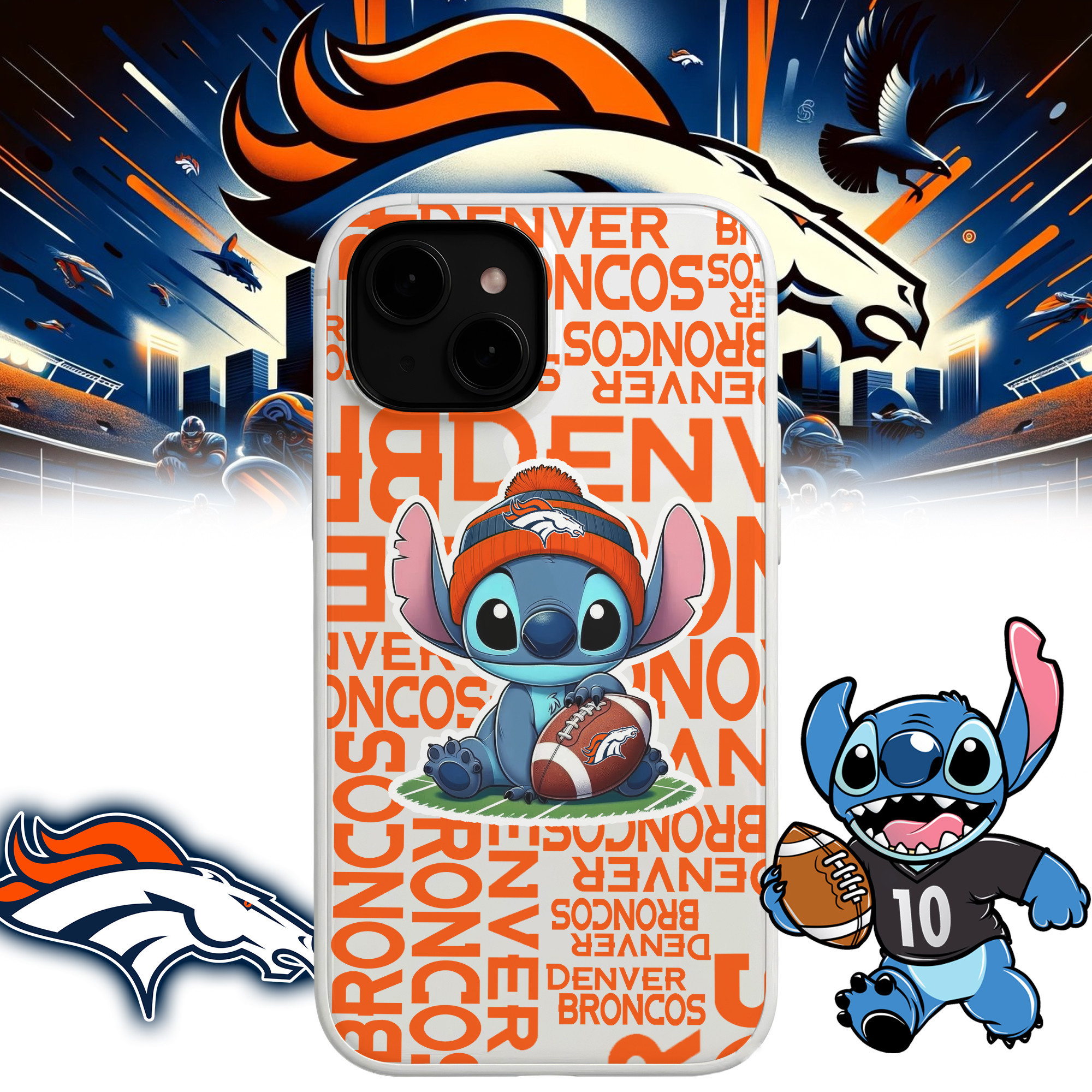 Denver Broncos | Premium NFL Stitch Loves Football Phone Case NP