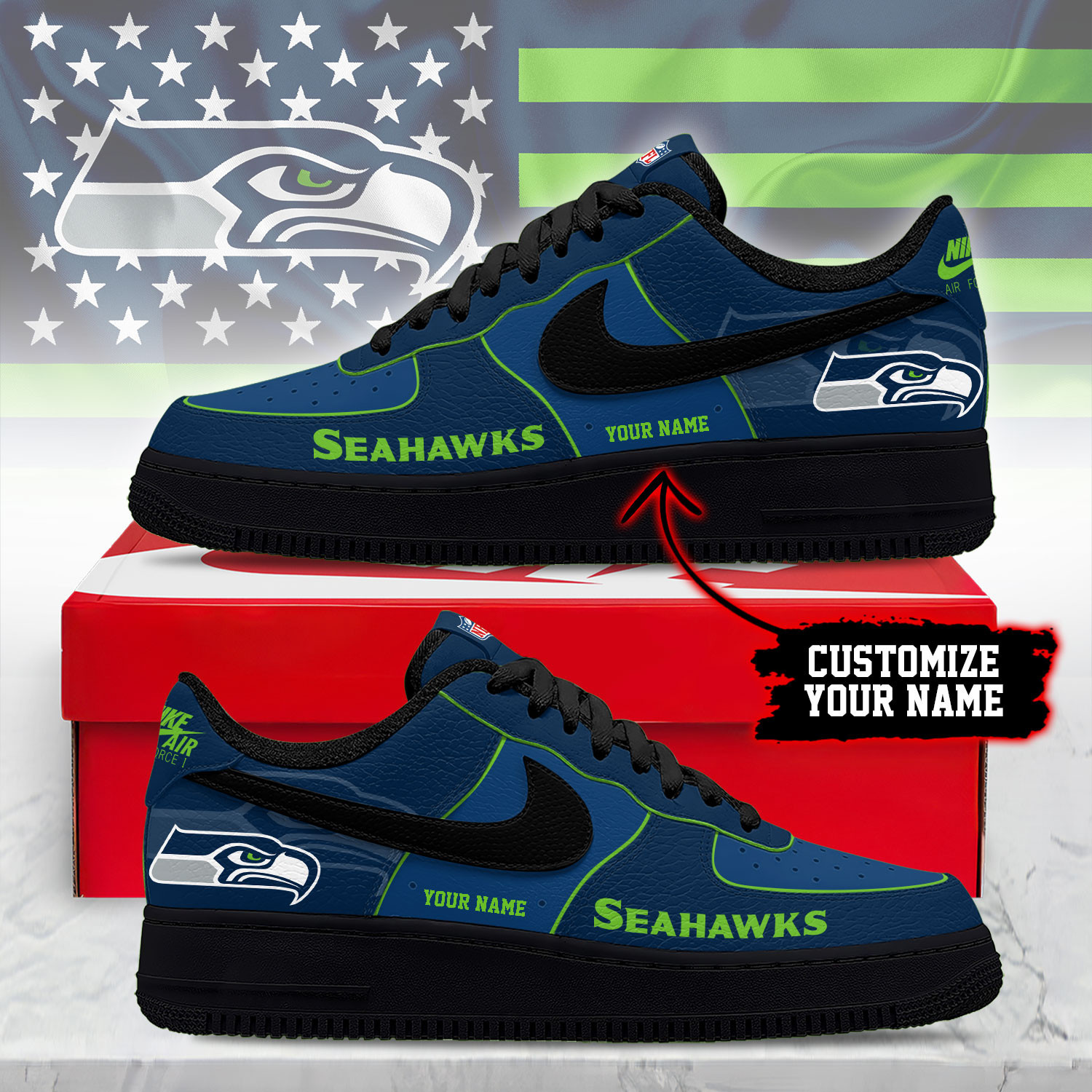 Seattle Seahawks | Premium NFL Custom AF1 Shoes NY