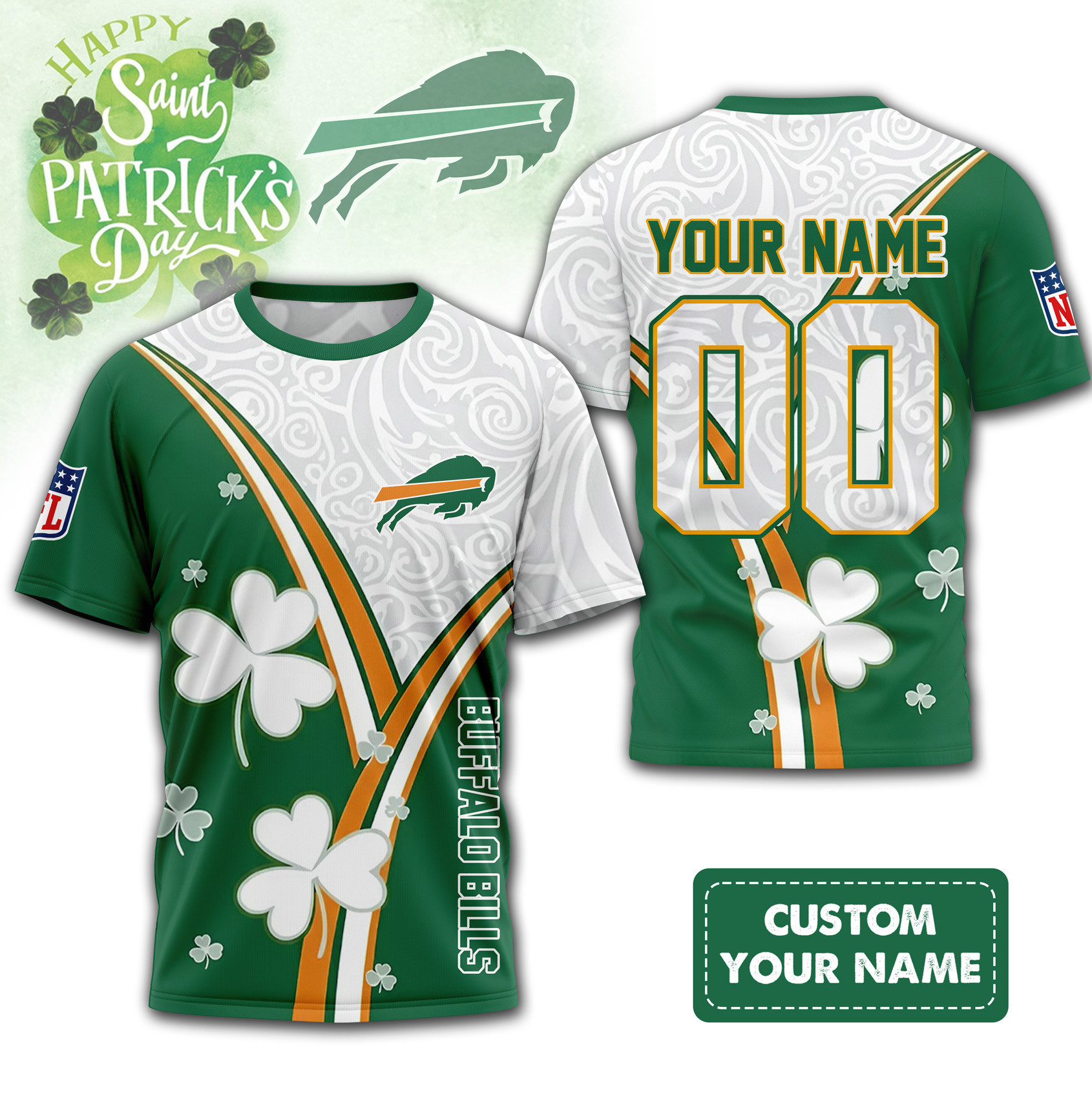Buffalo Bills | Premium NFL Personalized Happy St. Pattrick's Day 3D Shirt NP
