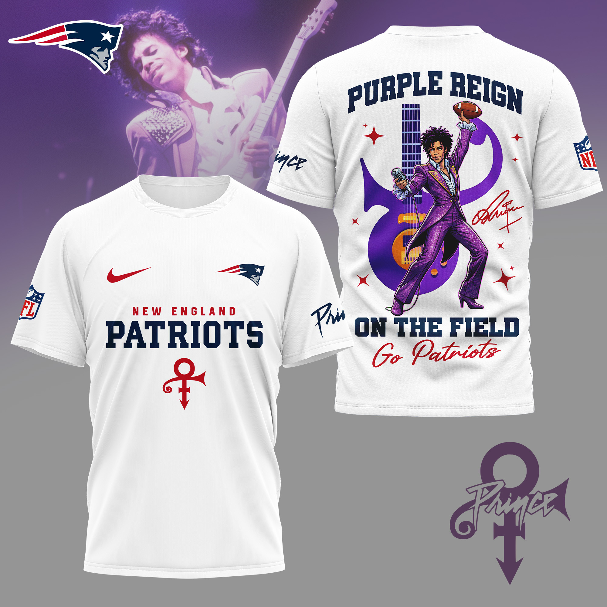 New England Patriots | Premium NFL Prince Purple Reign Football 3D Shirt NY
