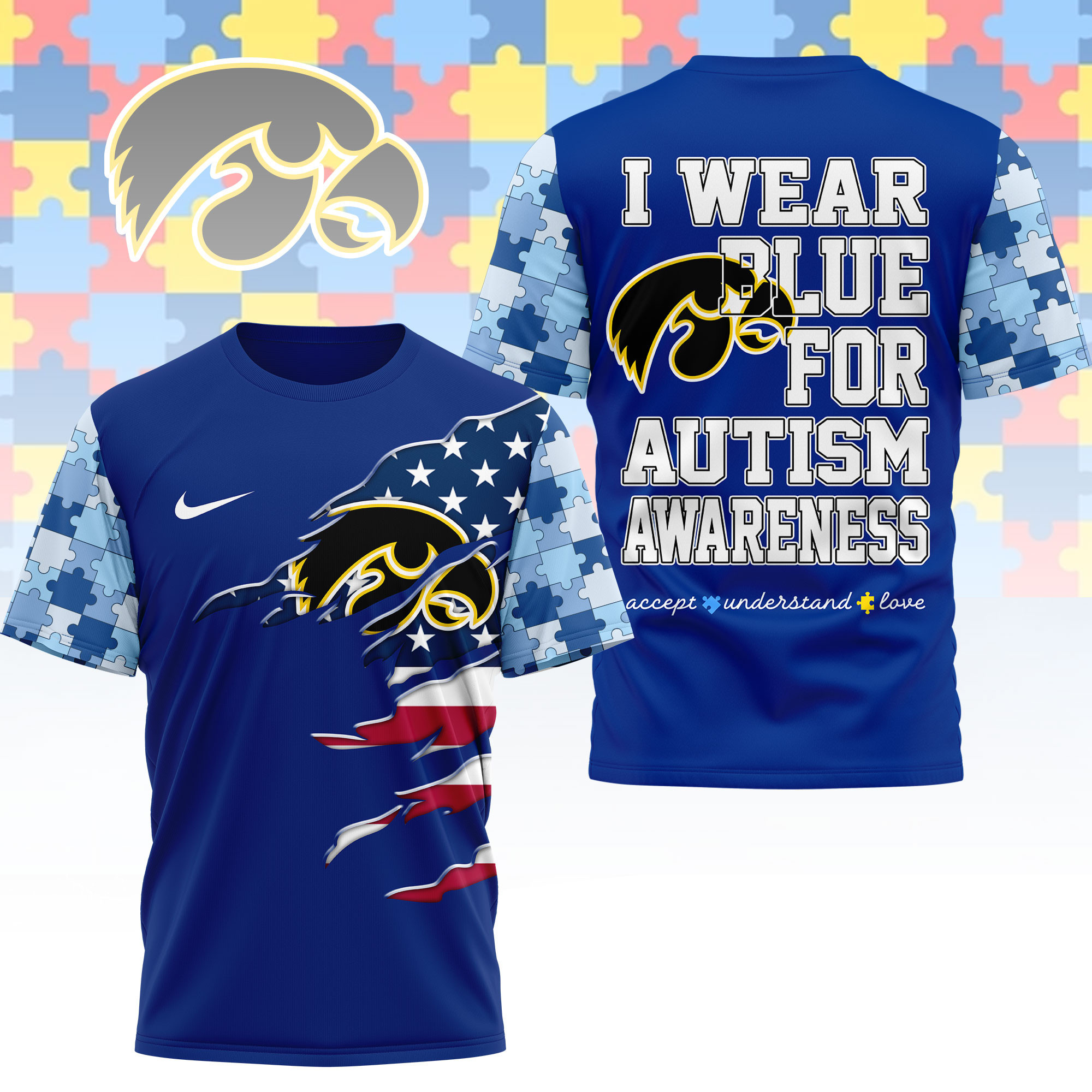 Iowa Hawkeyes | Premium NCAA Autism Strong 3D Shirt NY
