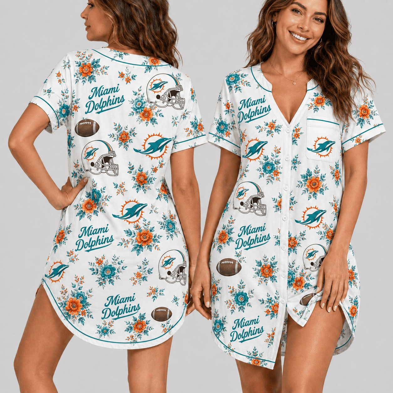 Miami Dolphins | Premium NFL Football Fan Favorites Women Pajamas Dress TD