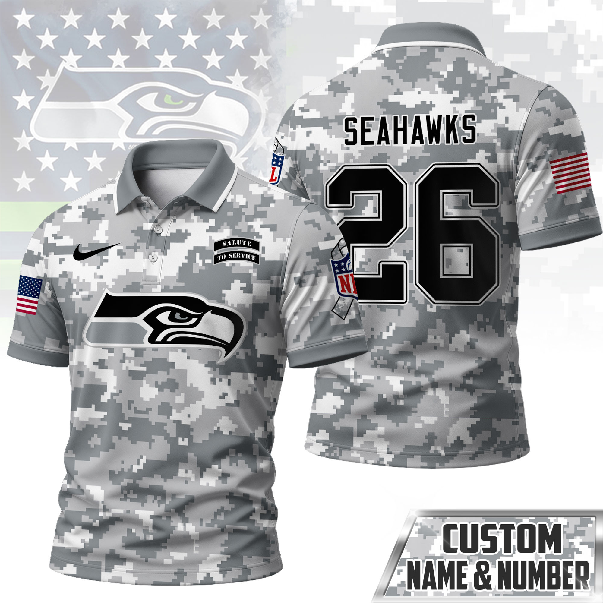 Seattle Seahawks | Premium NFL Salute To Service Camo Polo Shirt NY