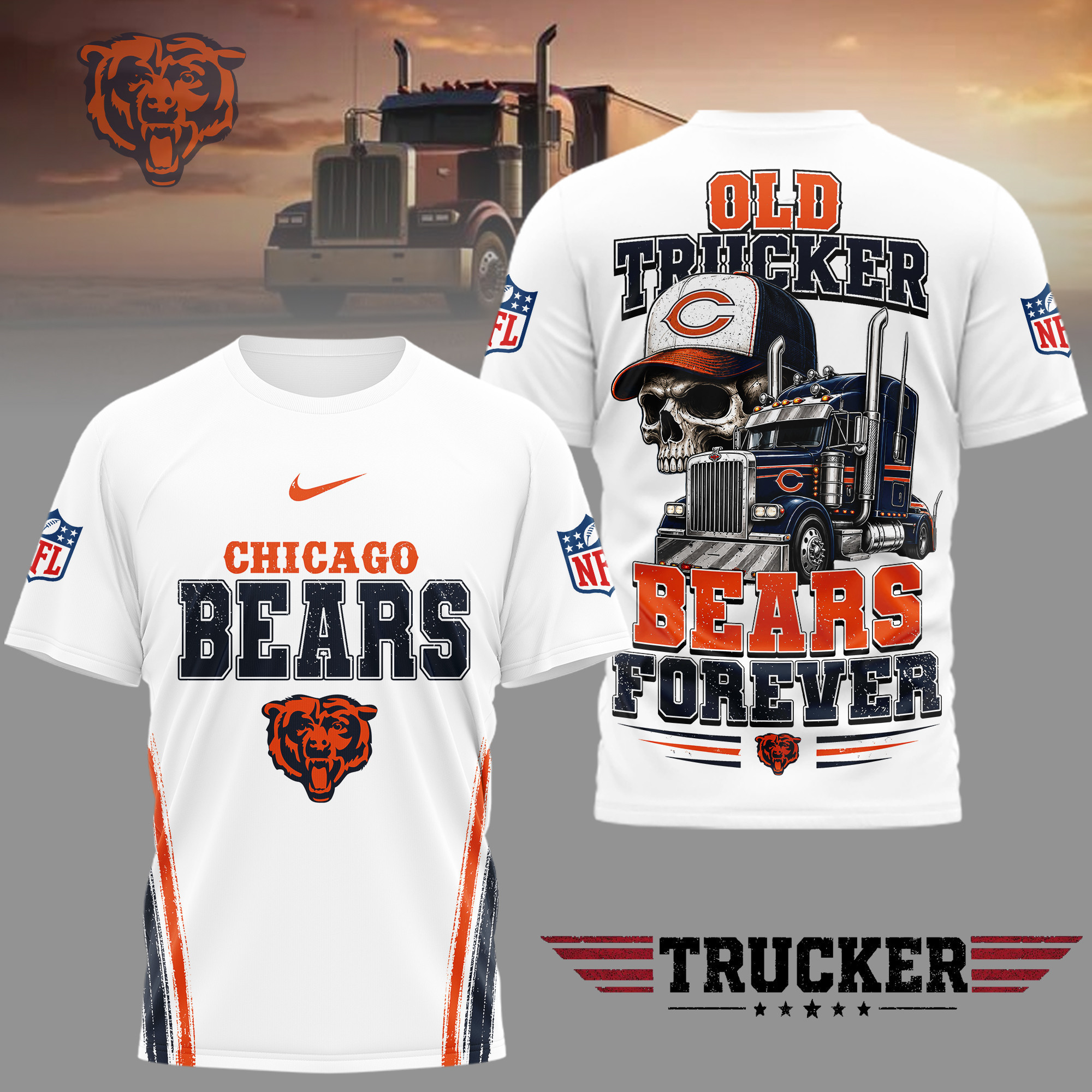 Chicago Bears | Premium NFL Old Trucker Fan 3D Shirt TD