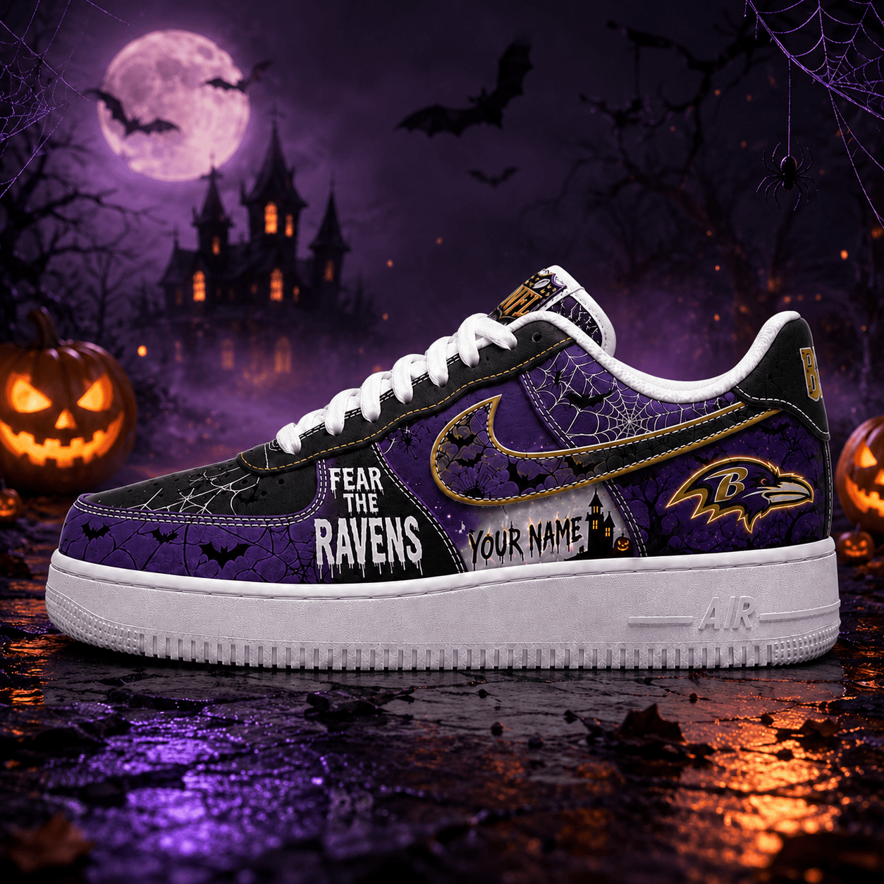 Baltimore Ravens | Premium NFL Fear The Team Halloween AF1 Sneakers