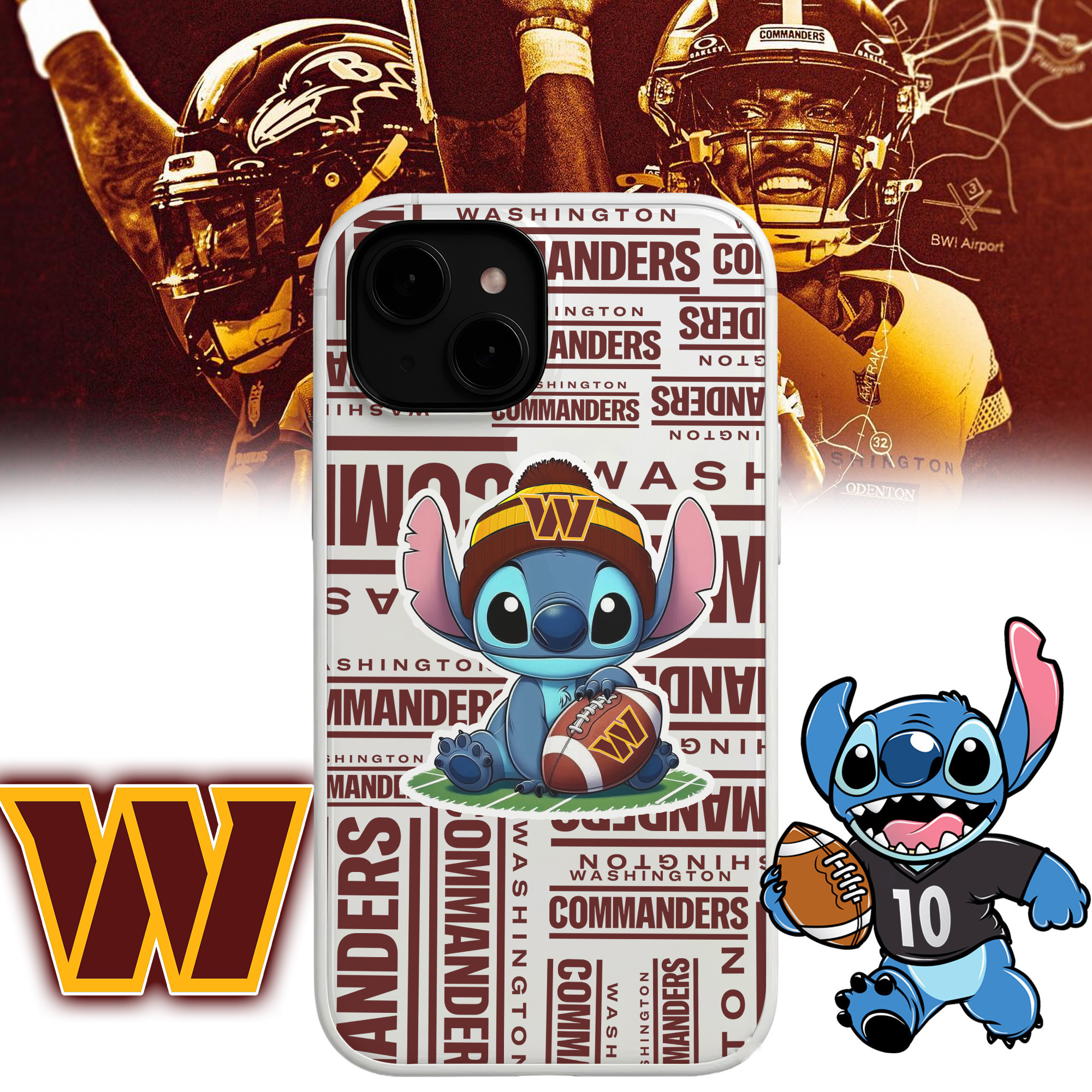Washington Commanders | Premium NFL Stitch Loves Football Phone Case NP