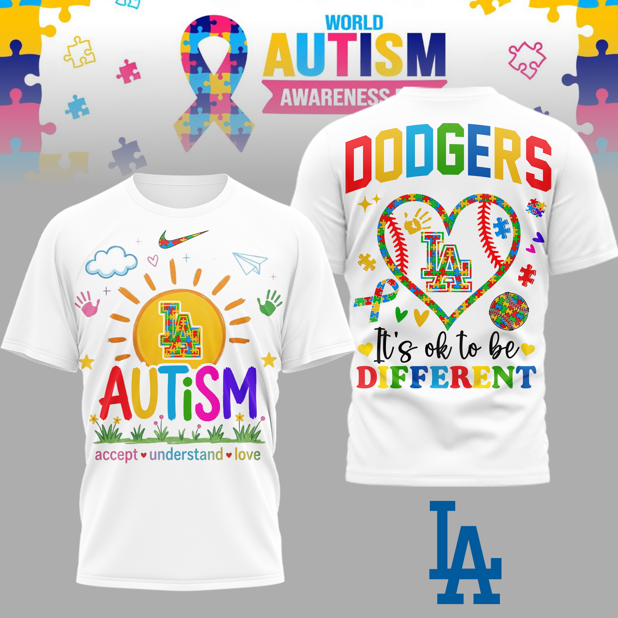 Los Angeles Dodgers | Premium MLB Autism Acceptance 3D Shirt TD